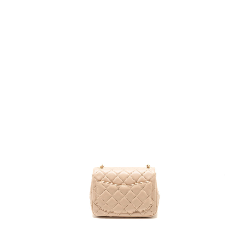 CHANEL PEARL CRUSH MINI SQUARE FLAP BAG LAMBSKIN LIGHT BEIGE GHW (MICROCHIP)