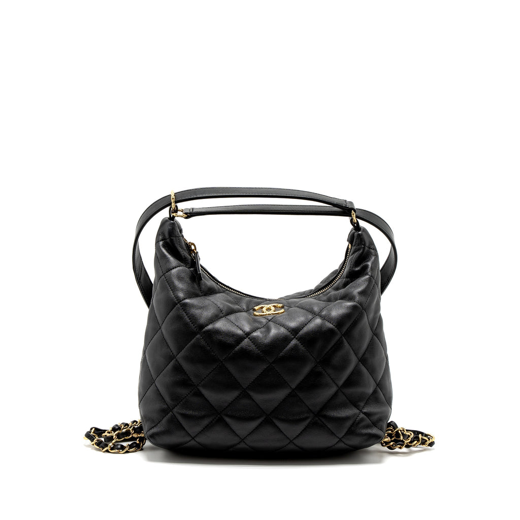 CHANEL 22B HOBO BAG LAMBSKIN BLACK BRUSHED GHW (MICROCHIP)