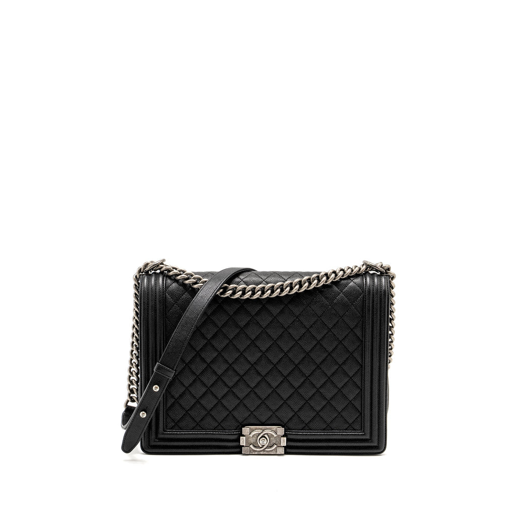 CHANEL MAXI BOY BAG CAVIAR BLACK RUTHENIUM HARDWARE