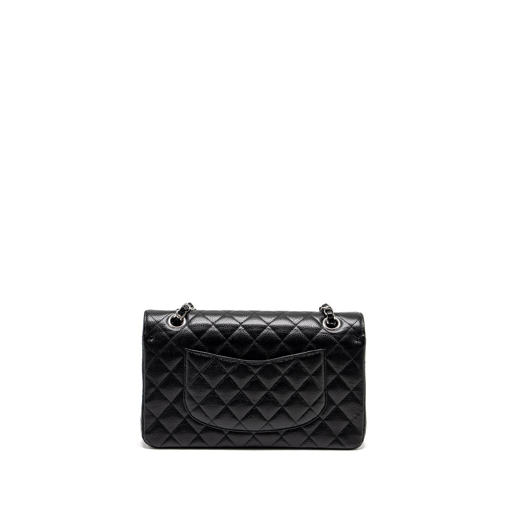 CHANEL MEDIUM CLASSIC DOUBLE FLAP BAG CAVIAR BLACK SHW (MICROCHIP)