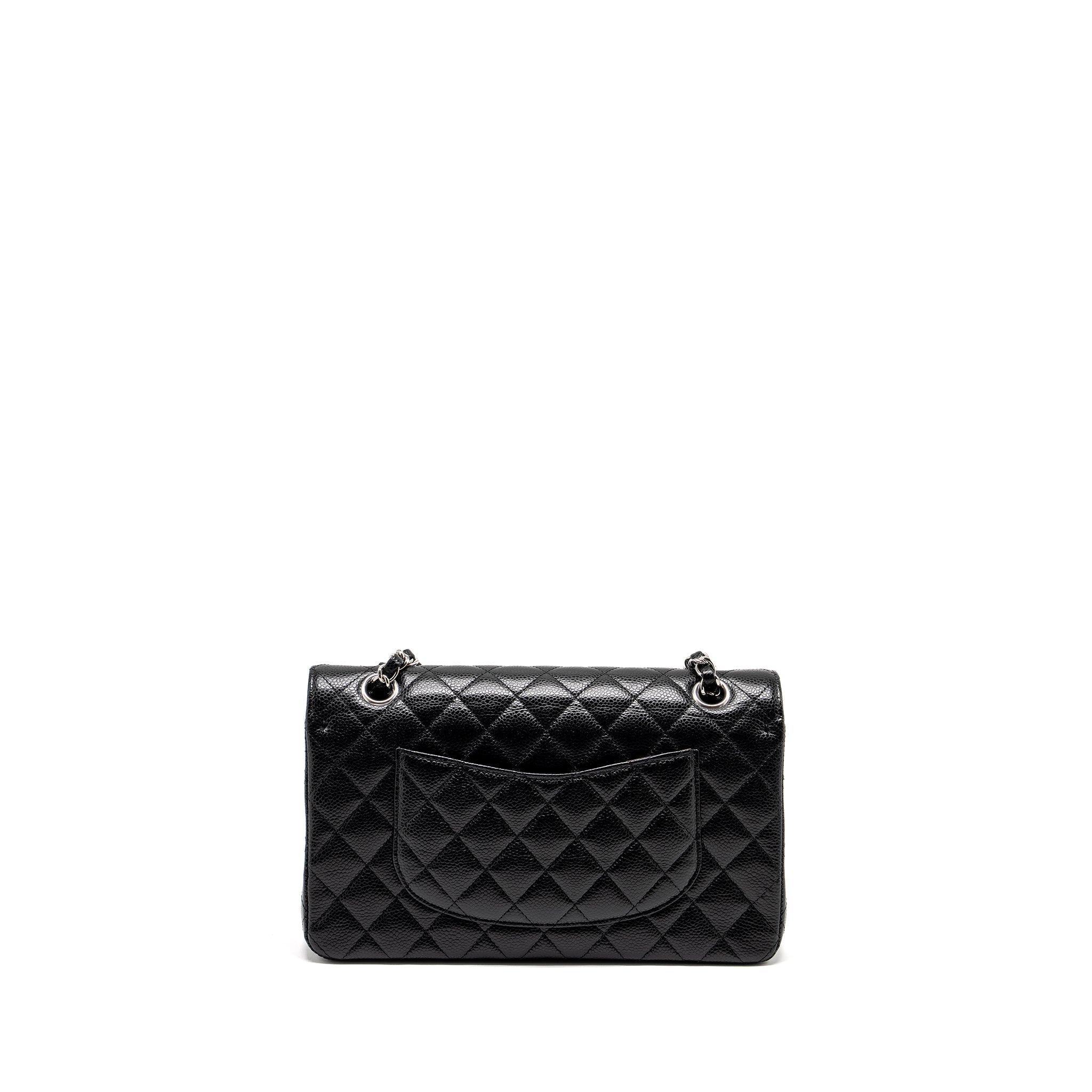 CHANEL MEDIUM CLASSIC DOUBLE FLAP BAG CAVIAR BLACK SHW (MICROCHIP)