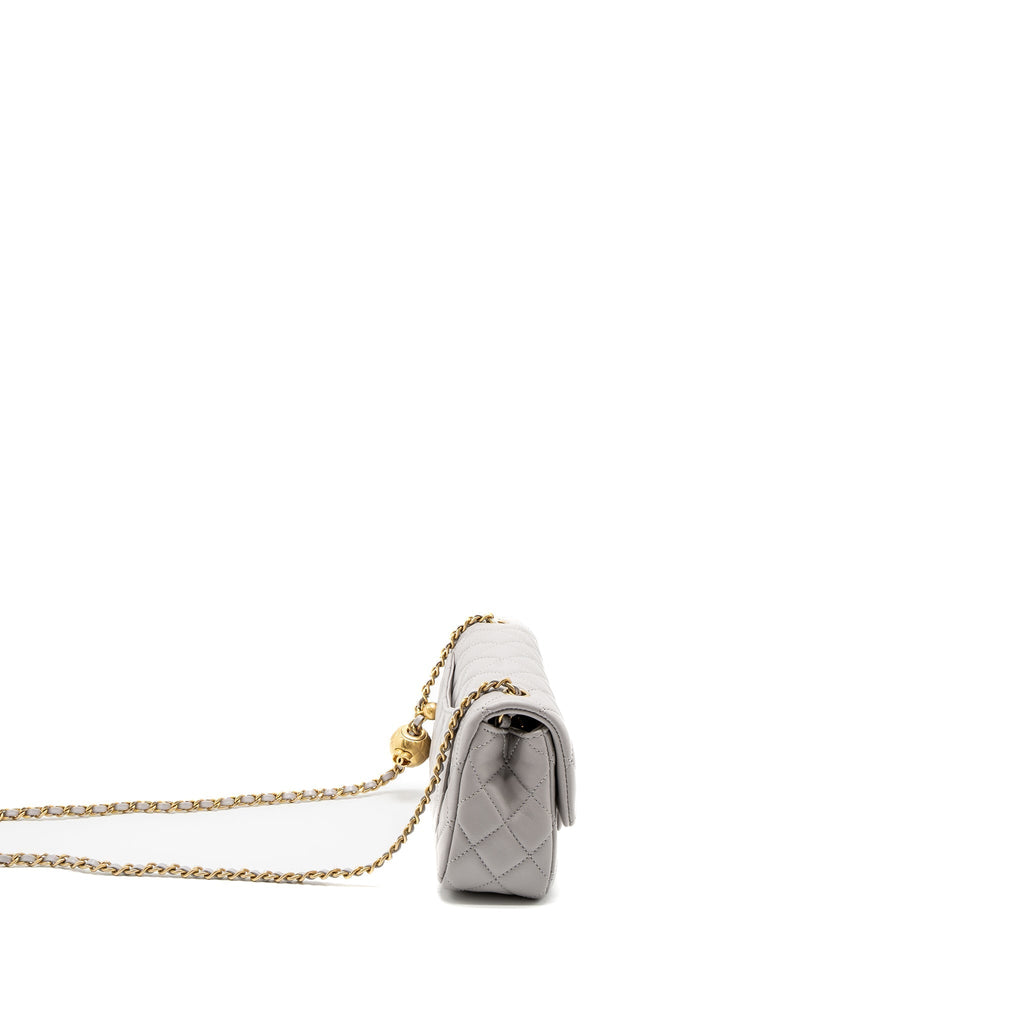 CHANEL PEARL CRUSH MINI RECTANGULAR LAMBSKIN LIGHT GREY BRUSHED GHW (MICROCHIP)