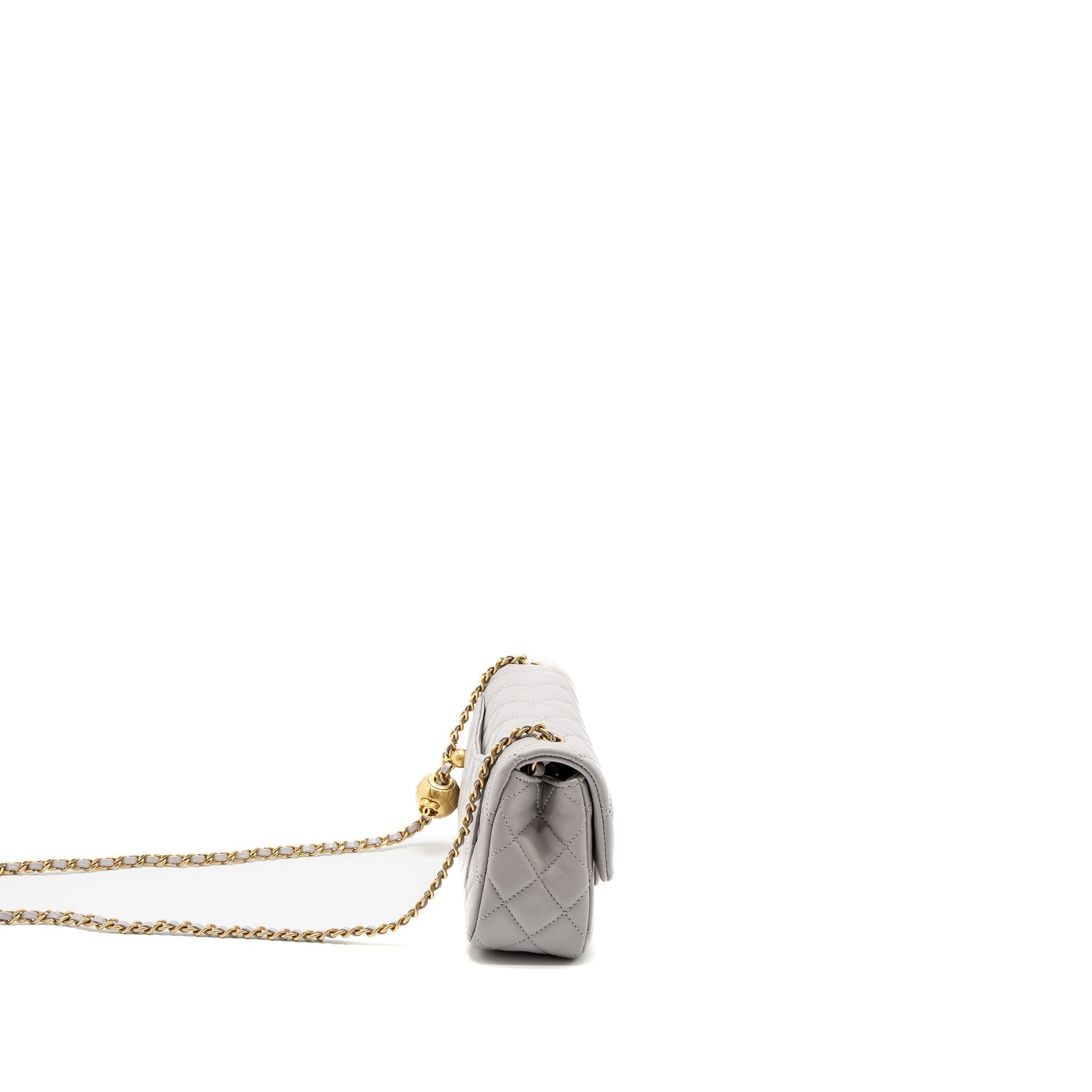 CHANEL PEARL CRUSH MINI RECTANGULAR LAMBSKIN LIGHT GREY BRUSHED GHW (MICROCHIP)