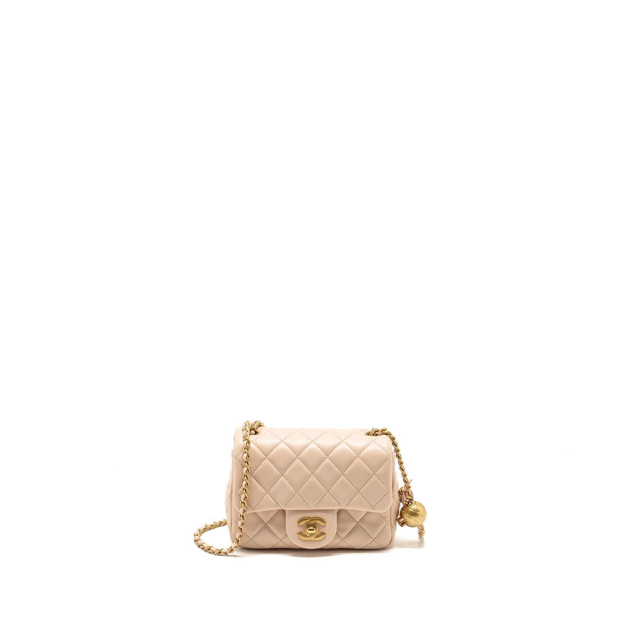 CHANEL PEARL CRUSH MINI SQUARE FLAP BAG LAMBSKIN LIGHT BEIGE GHW (MICROCHIP)