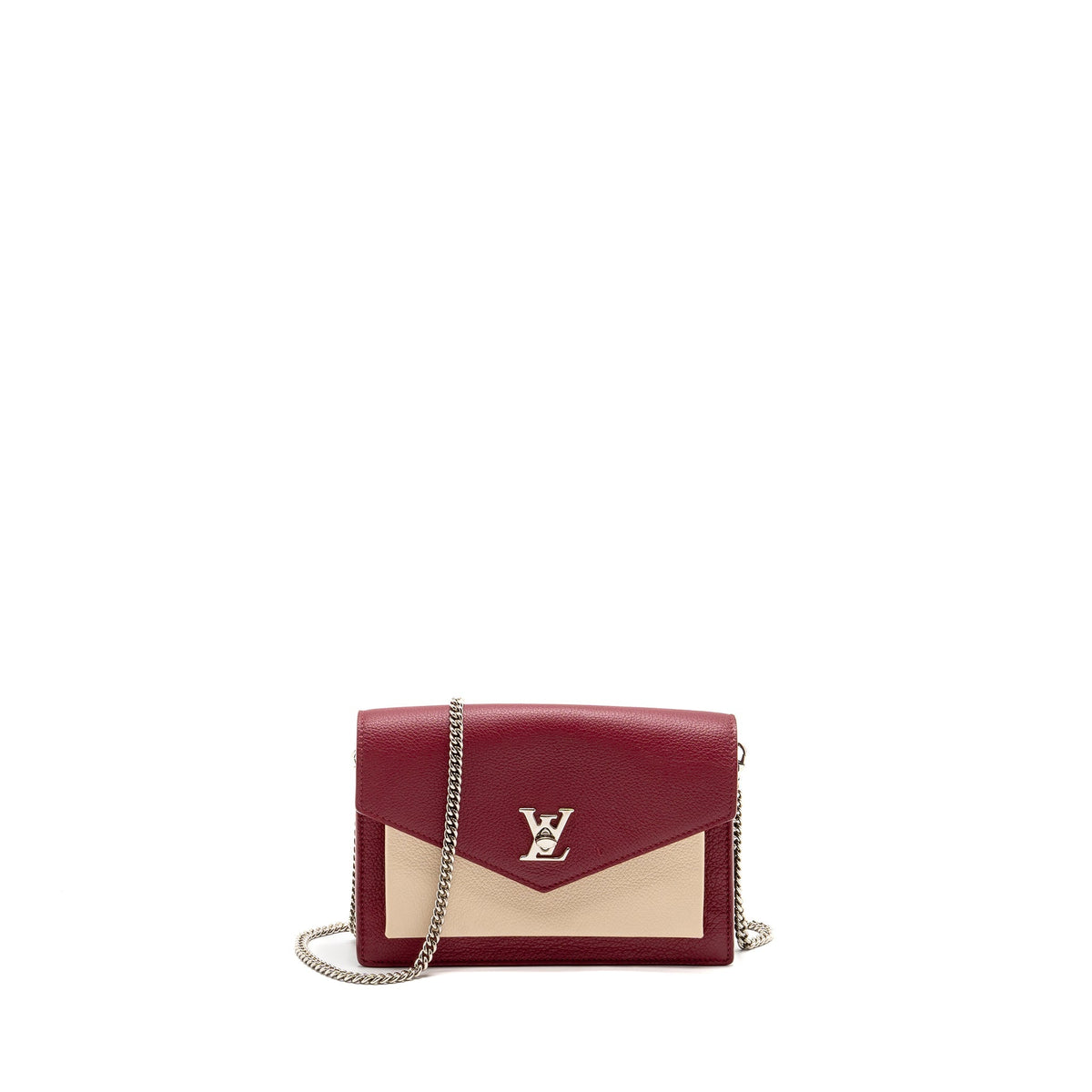 LOUIS VUITTON MYLOCKME CHAIN POCHETTE CALFSKIN MULTICOLOR DARK RED/ BEIGE/ GREY SHW