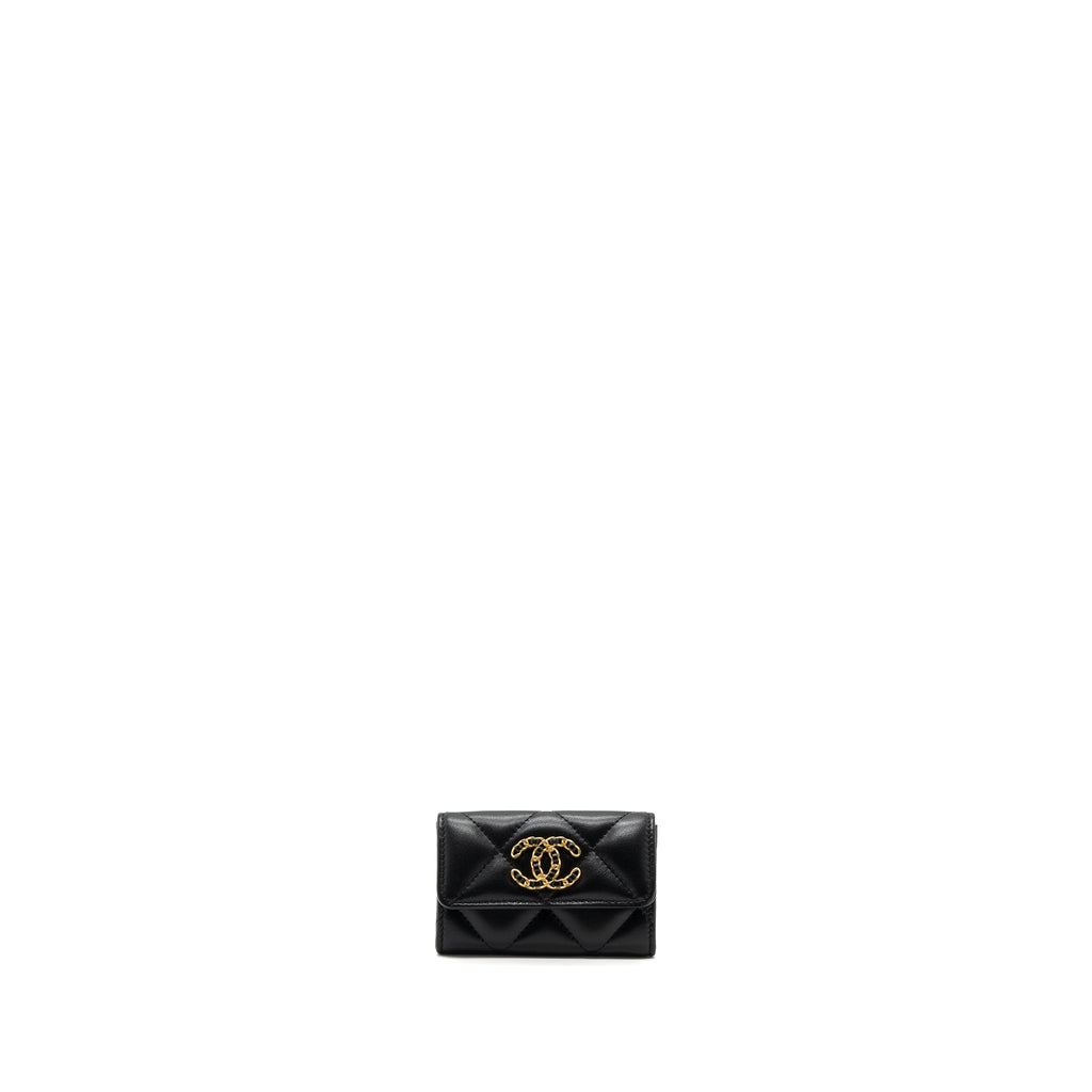 CHANEL 19 FLAP CARD HOLDER LAMBSKIN BLACK GHW (MICROCHIP)