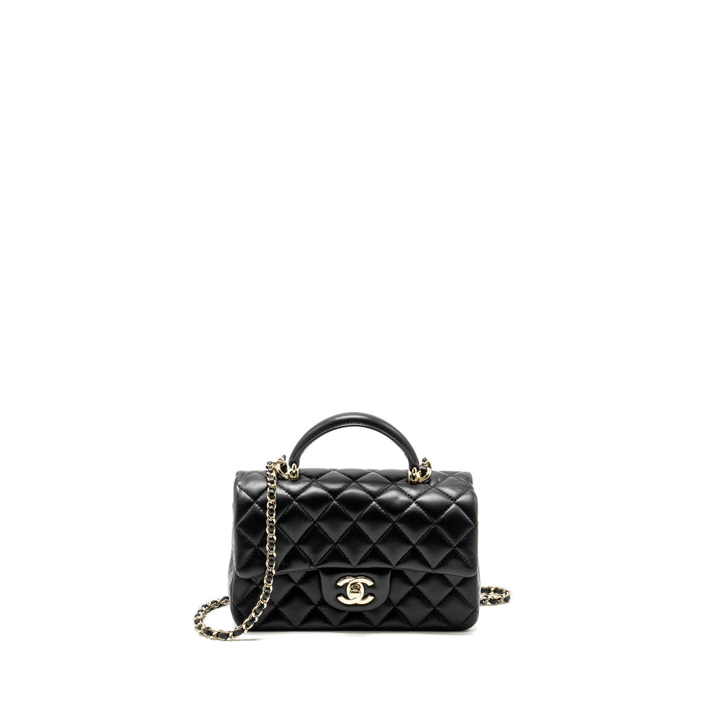 CHANEL TOP HANDLE MINI RECTANGULAR FLAP BAG LAMBSKIN BLACK LGHW (MICROCHIP)