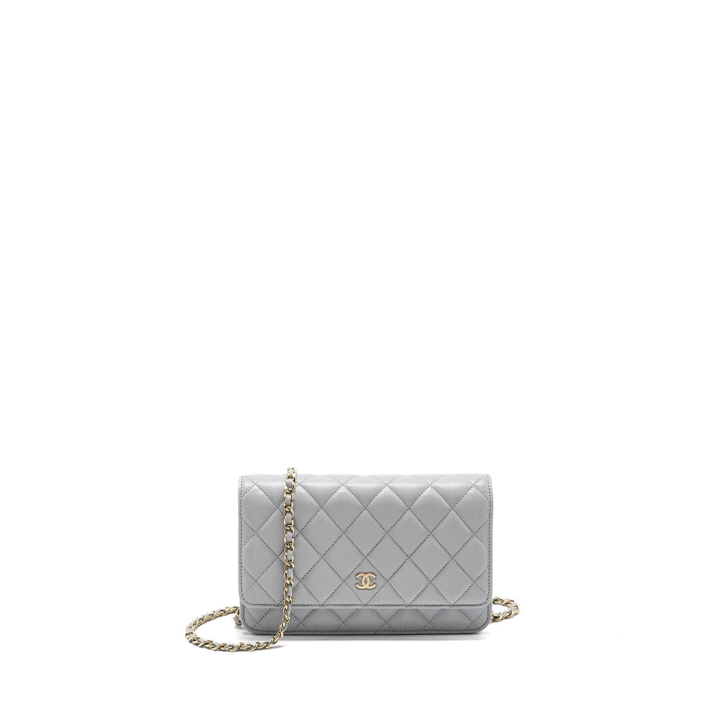 CHANEL CLASSIC WALLET ON CHAIN CAVIAR LIGHT GREY LGHW (MICROCHIP)
