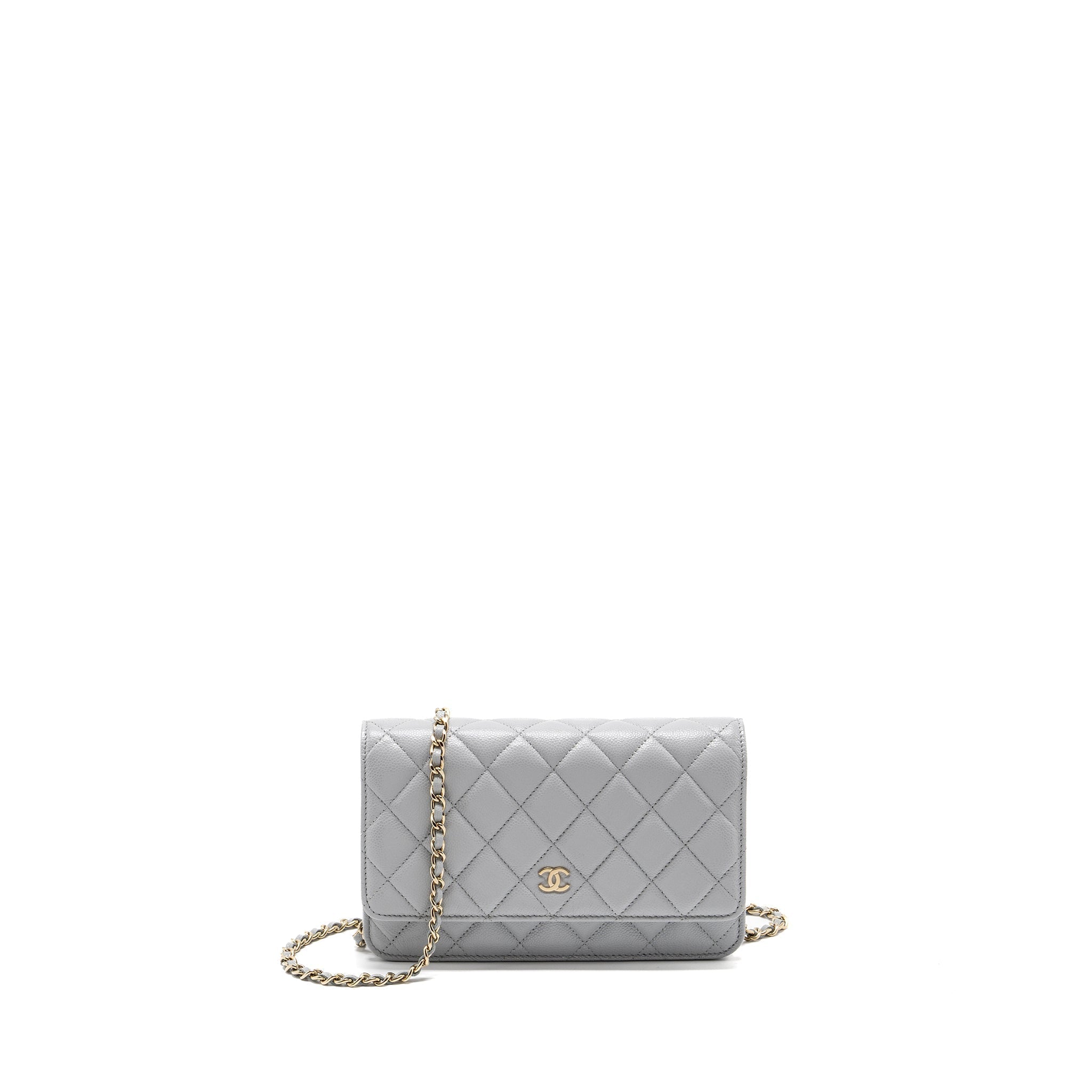 CHANEL CLASSIC WALLET ON CHAIN CAVIAR LIGHT GREY LGHW (MICROCHIP)