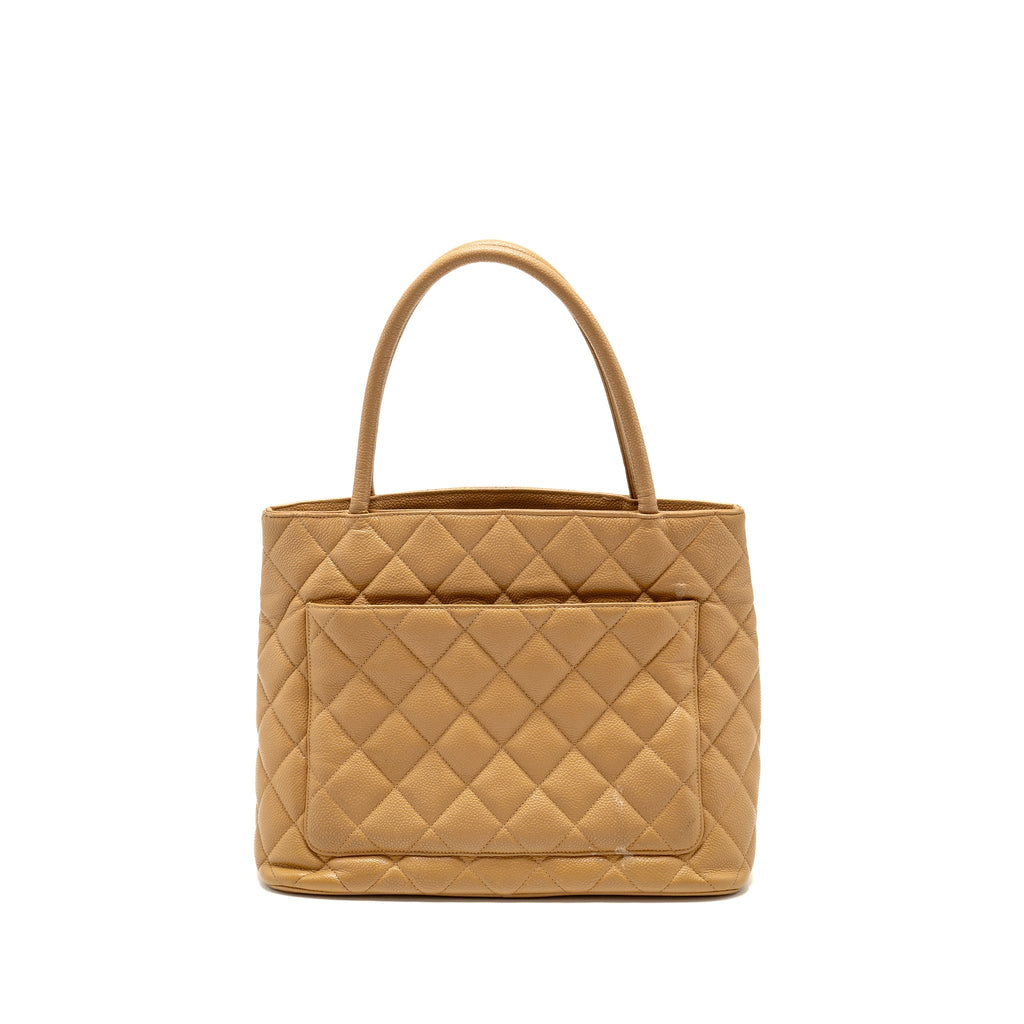 CHANEL VINTAGE MEDALLION TOTE BAG CAVIAR BEIGE SHW