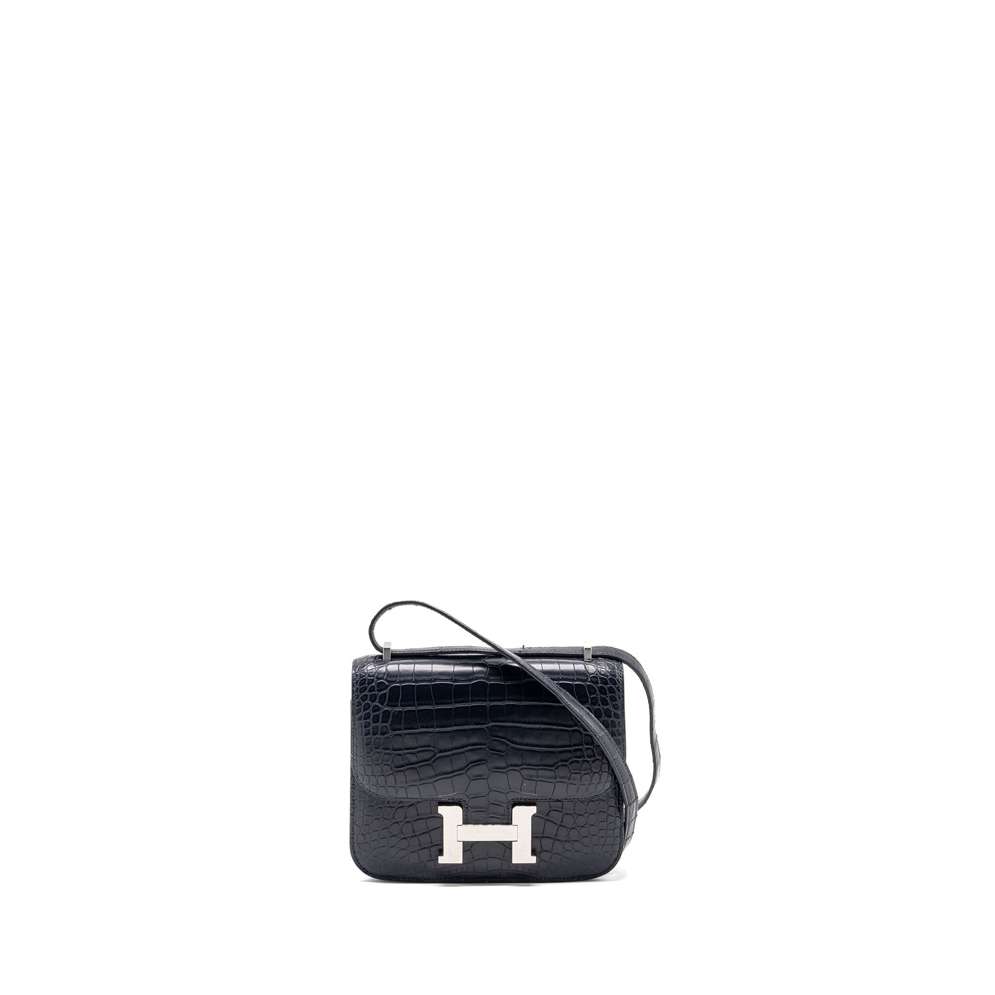 HERMES MINI CONSTANCE ALLIGATOR MISSISSIPPIENSIS MATTE MARINE / ROSE SHEHERAZADE SHW