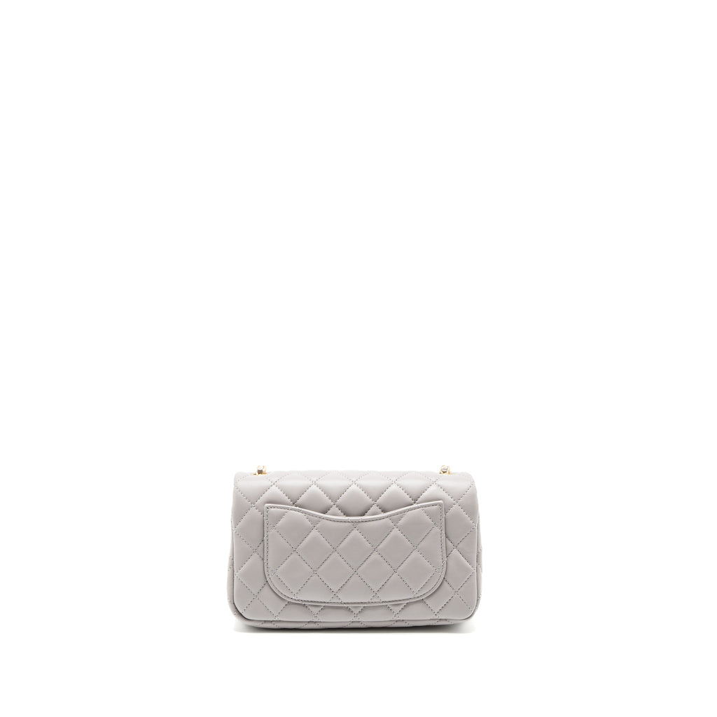 CHANEL PEARL CRUSH MINI RECTANGULAR LAMBSKIN LIGHT GREY BRUSHED GHW (MICROCHIP)