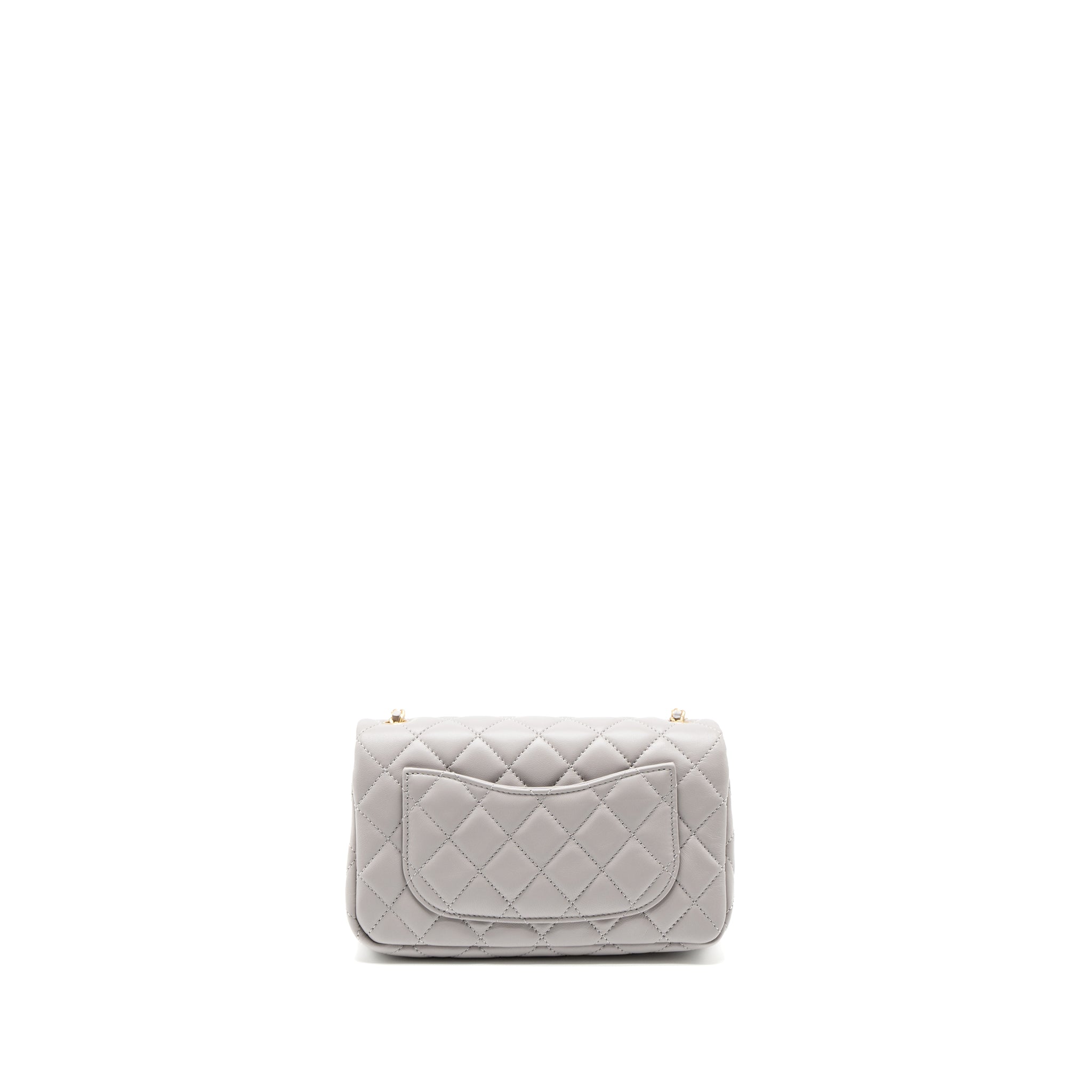 CHANEL PEARL CRUSH MINI RECTANGULAR LAMBSKIN LIGHT GREY BRUSHED GHW (MICROCHIP)