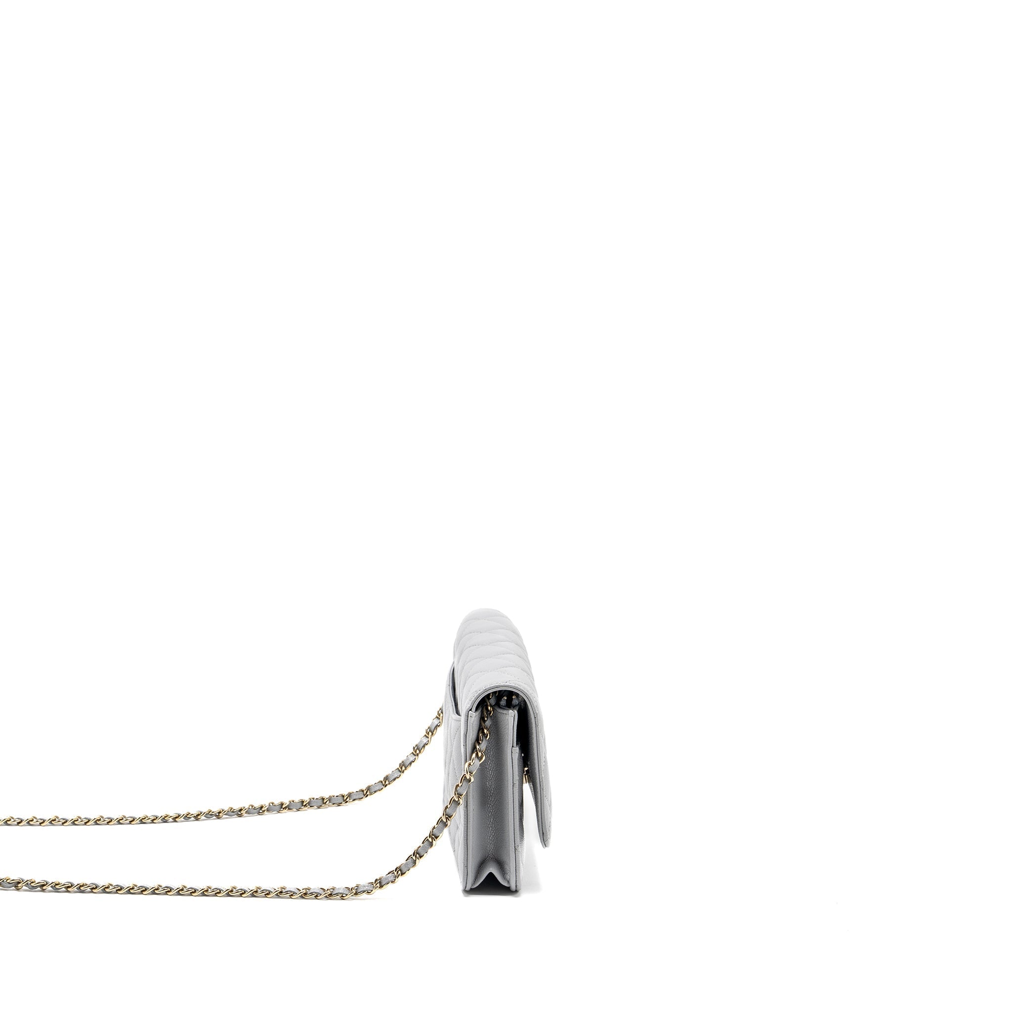 CHANEL CLASSIC WALLET ON CHAIN CAVIAR LIGHT GREY LGHW (MICROCHIP)