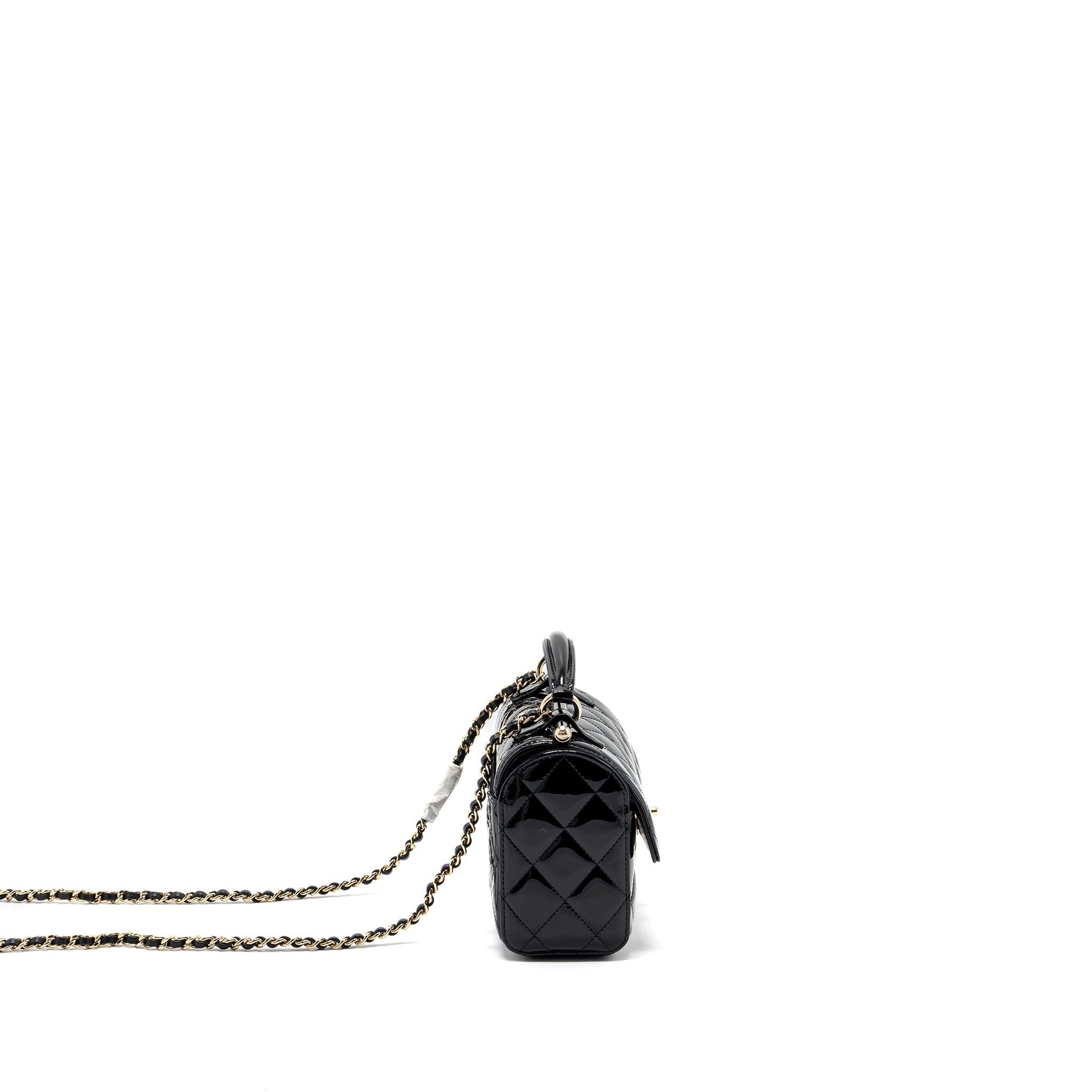CHANEL SMALL TRENDY CC DUAL FLAP BAG PATENT BLACK LGHW (MICROCHIP)