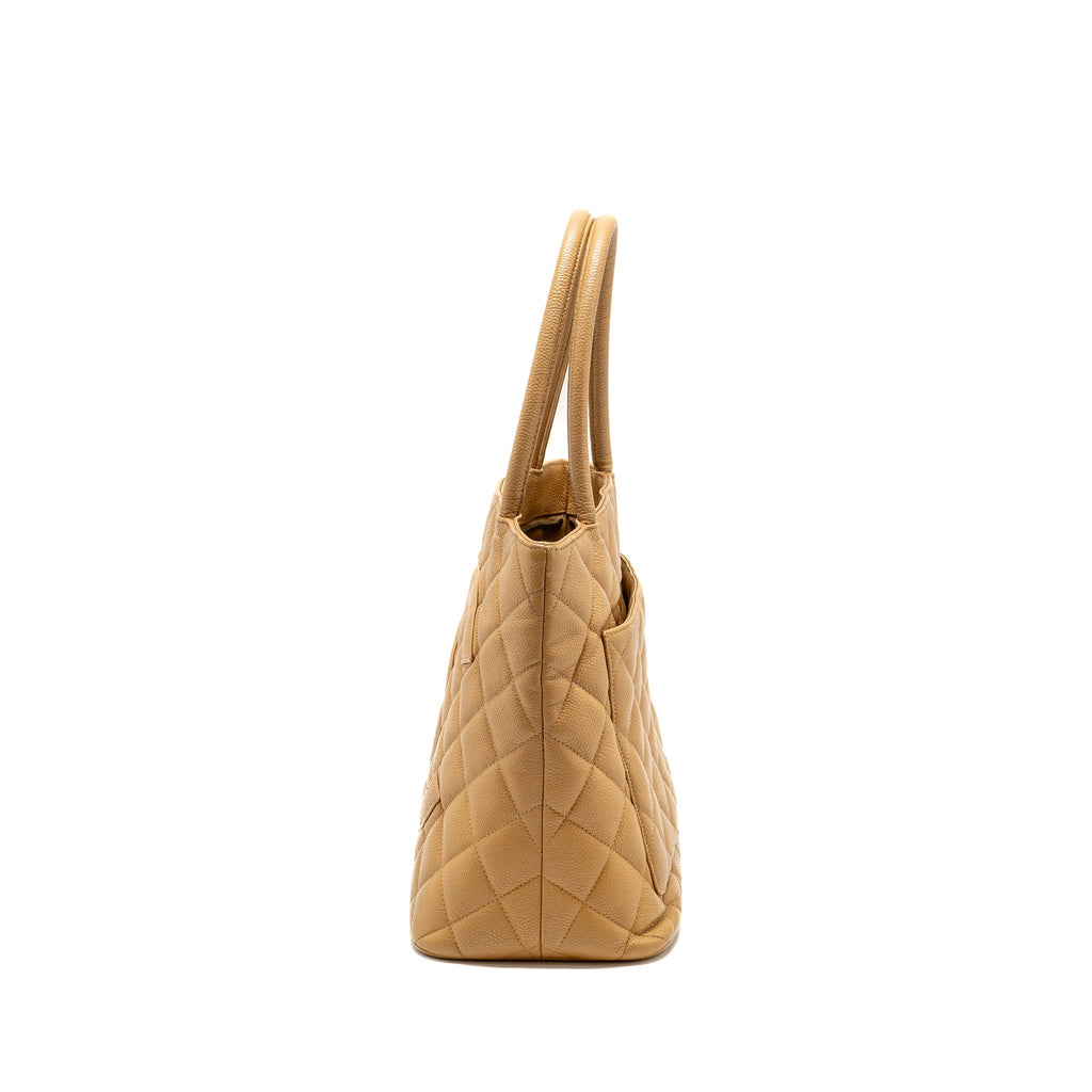 CHANEL VINTAGE MEDALLION TOTE BAG CAVIAR BEIGE SHW