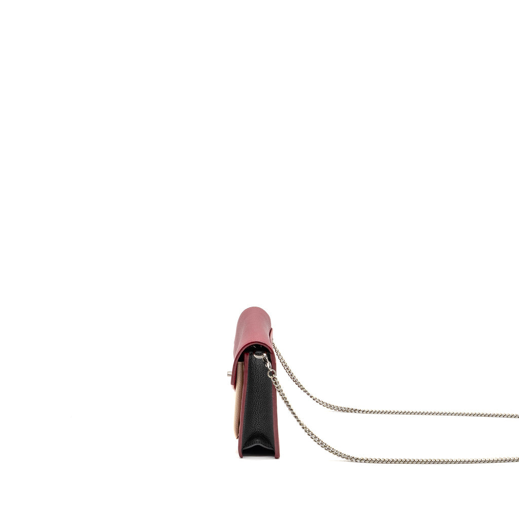 LOUIS VUITTON MYLOCKME CHAIN POCHETTE CALFSKIN MULTICOLOR DARK RED/ BEIGE/ GREY SHW