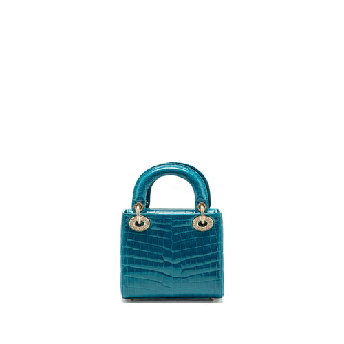 Dior mini lady dior shiny crocodile niloticus blue with crystal LGHW