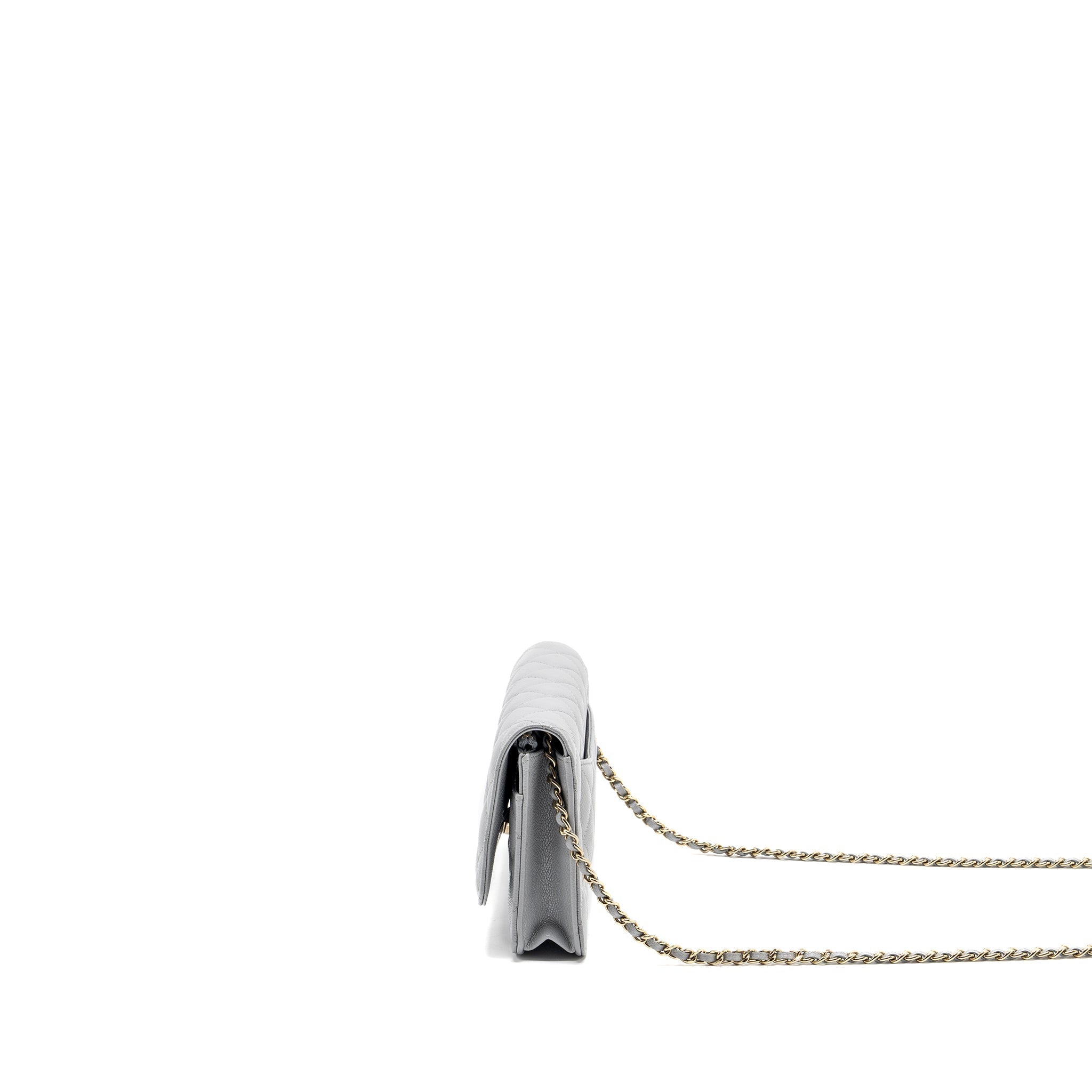 CHANEL CLASSIC WALLET ON CHAIN CAVIAR LIGHT GREY LGHW (MICROCHIP)