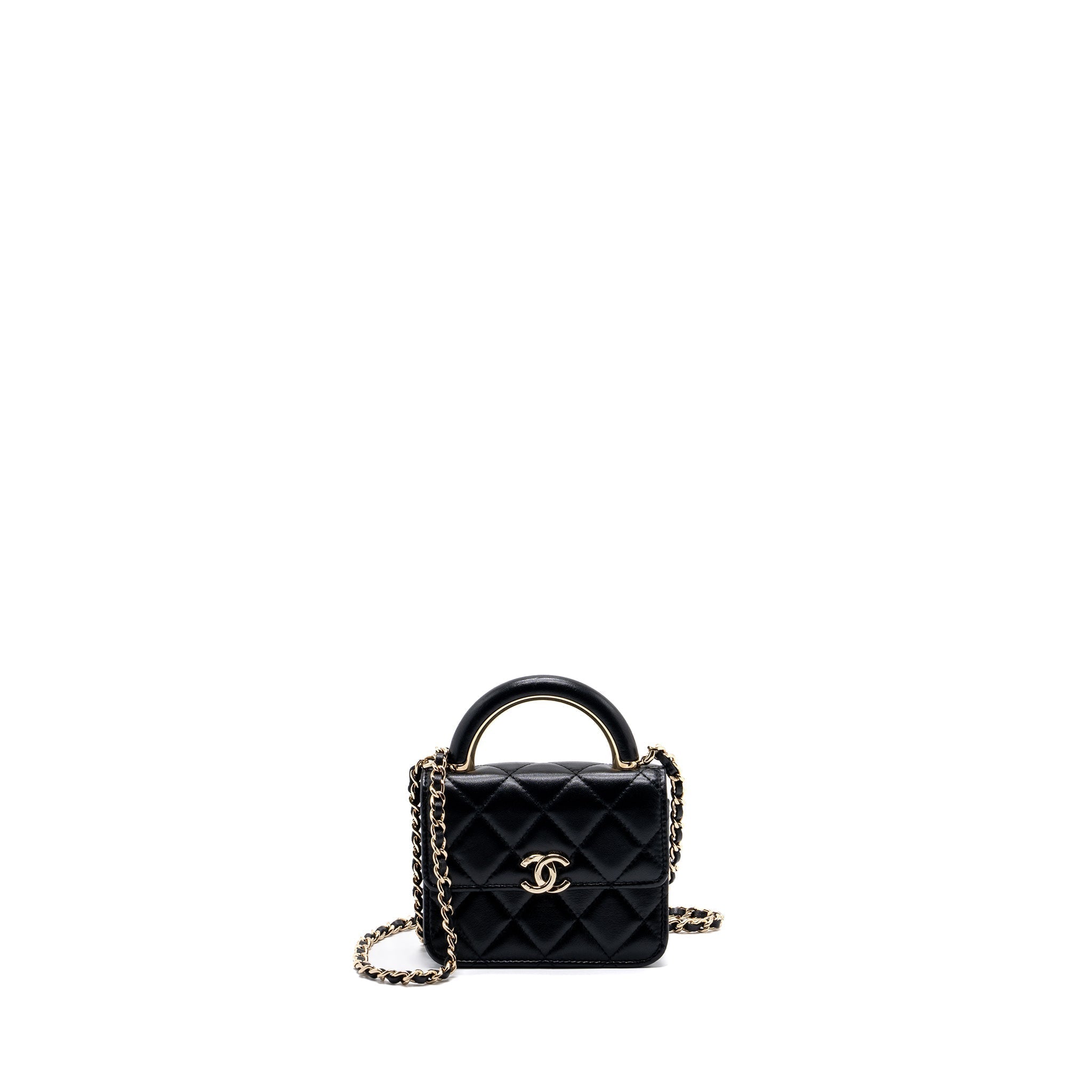 CHANEL TOP HANDLE MINI FLAP BAG WITH CHAIN LAMBSKIN BLACK LGHW (MICROCHIP)