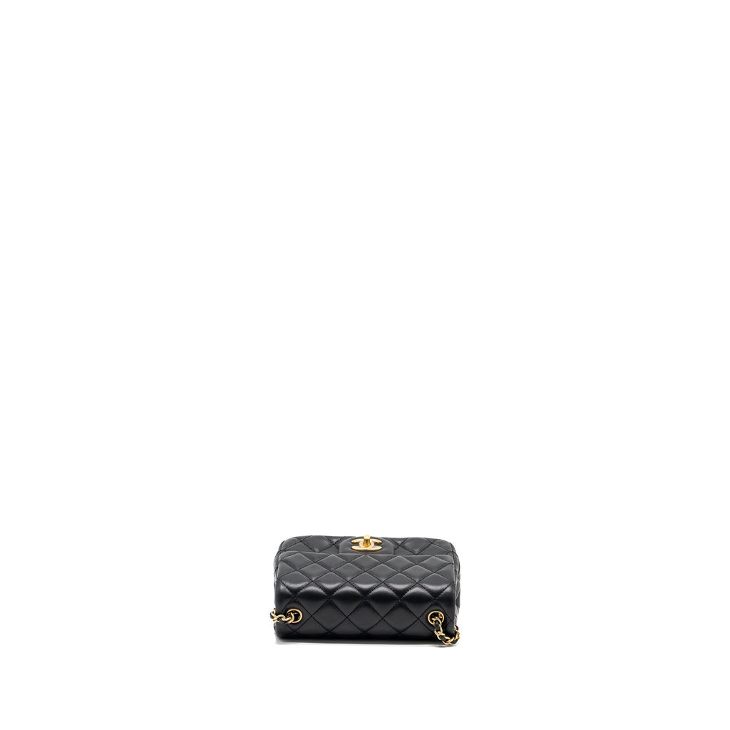 CHANEL PEARL CRUSH MINI SQUARE FLAP BAG LAMBSKIN BLACK GHW (MICROCHIP)