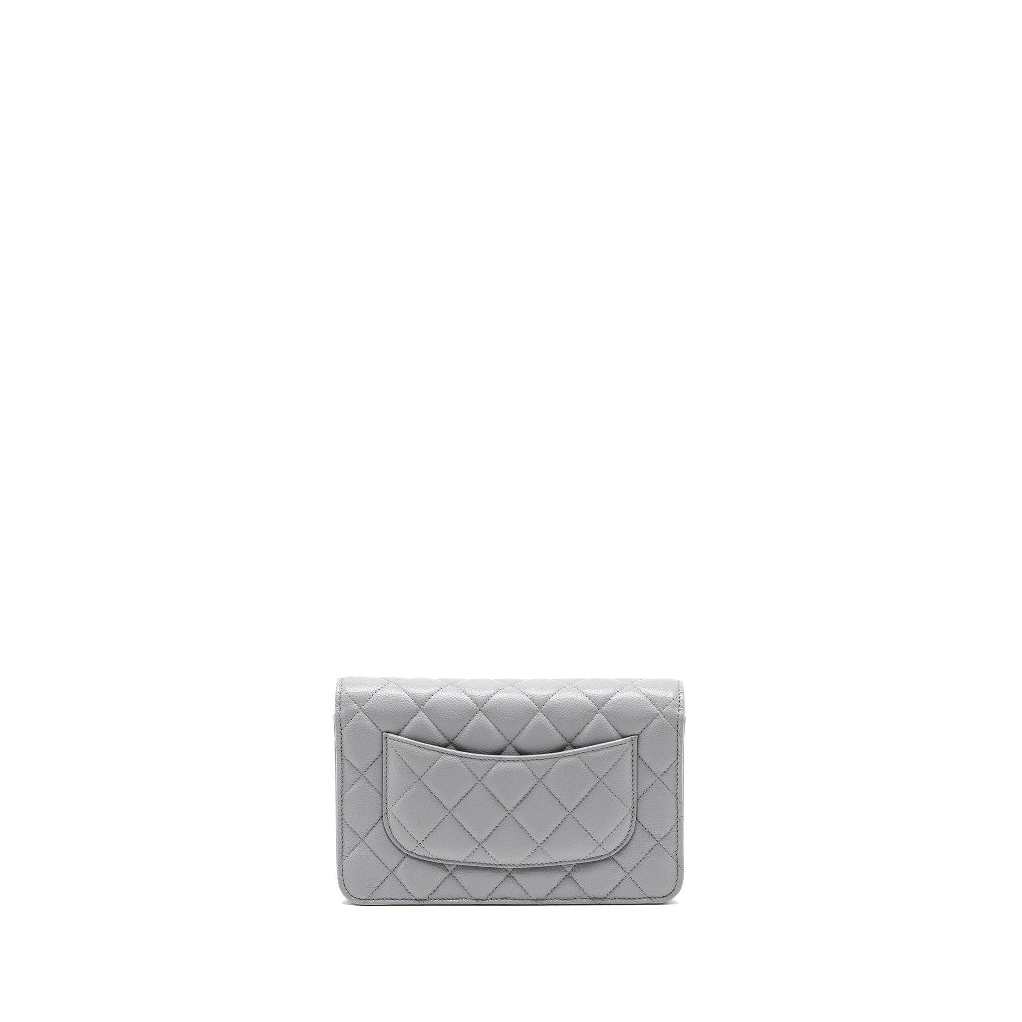 CHANEL CLASSIC WALLET ON CHAIN CAVIAR LIGHT GREY LGHW (MICROCHIP)