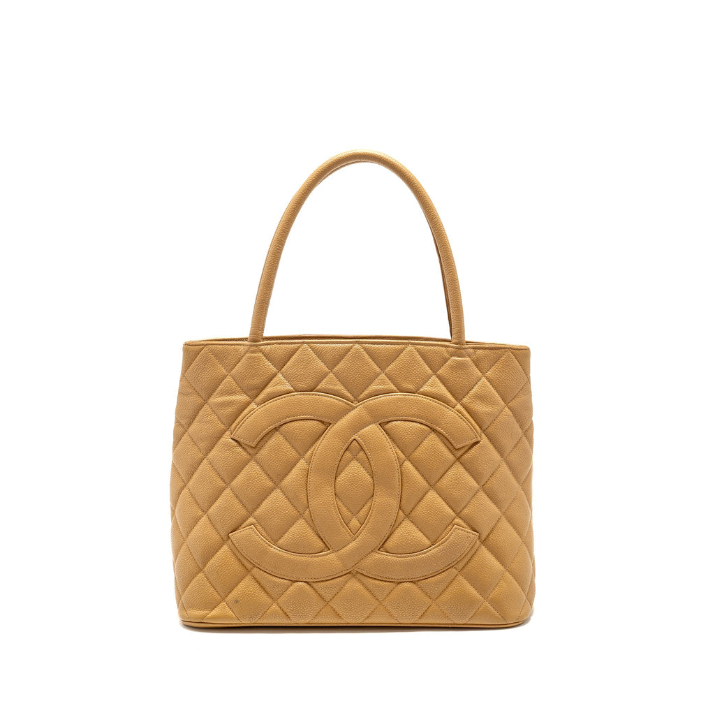 CHANEL VINTAGE MEDALLION TOTE BAG CAVIAR BEIGE SHW