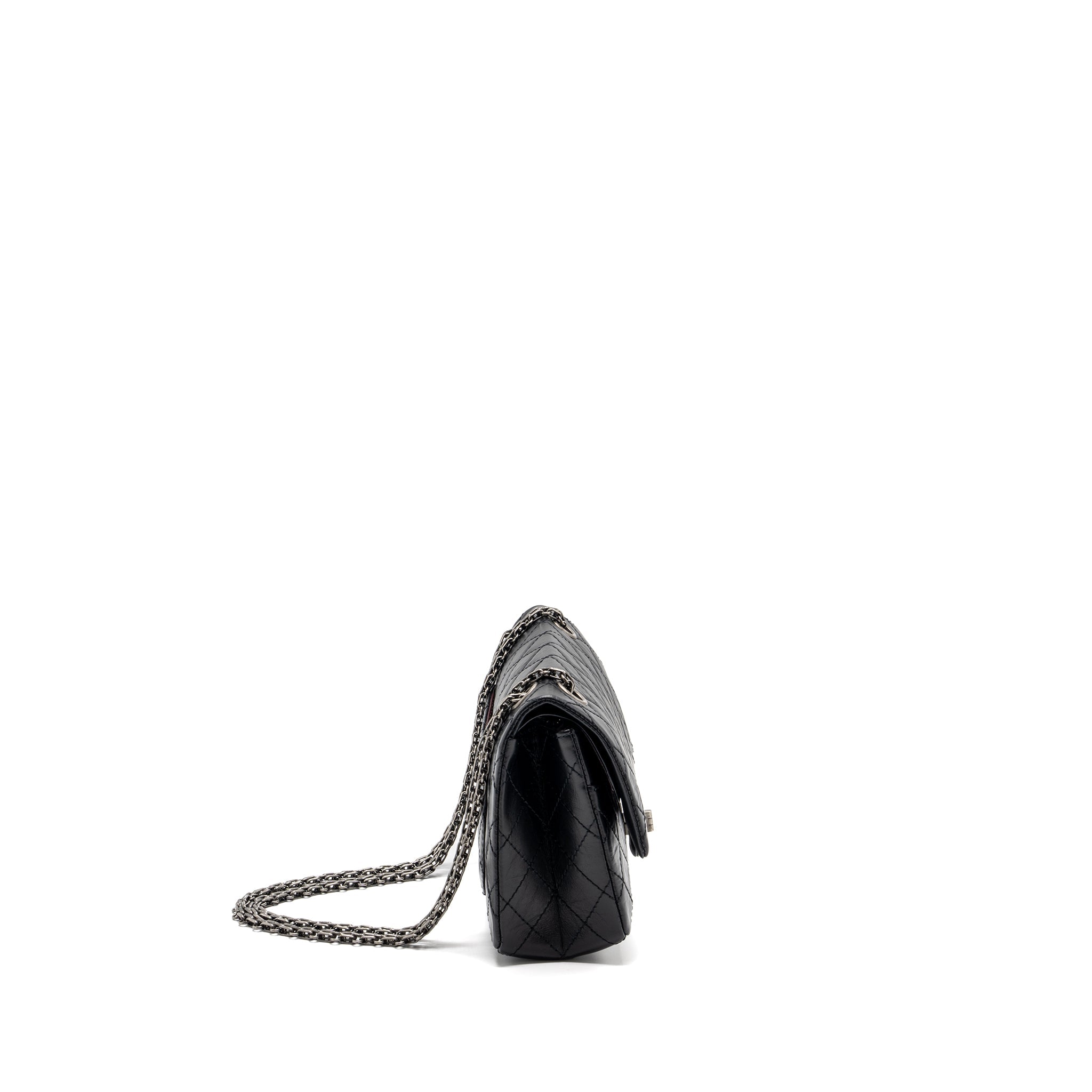 CHANEL SMALL 2.55 REISSUE FLAP BAG AGED CALFSKIN BLACK RUTHENIUM HARDWARE(MICROCHIP)