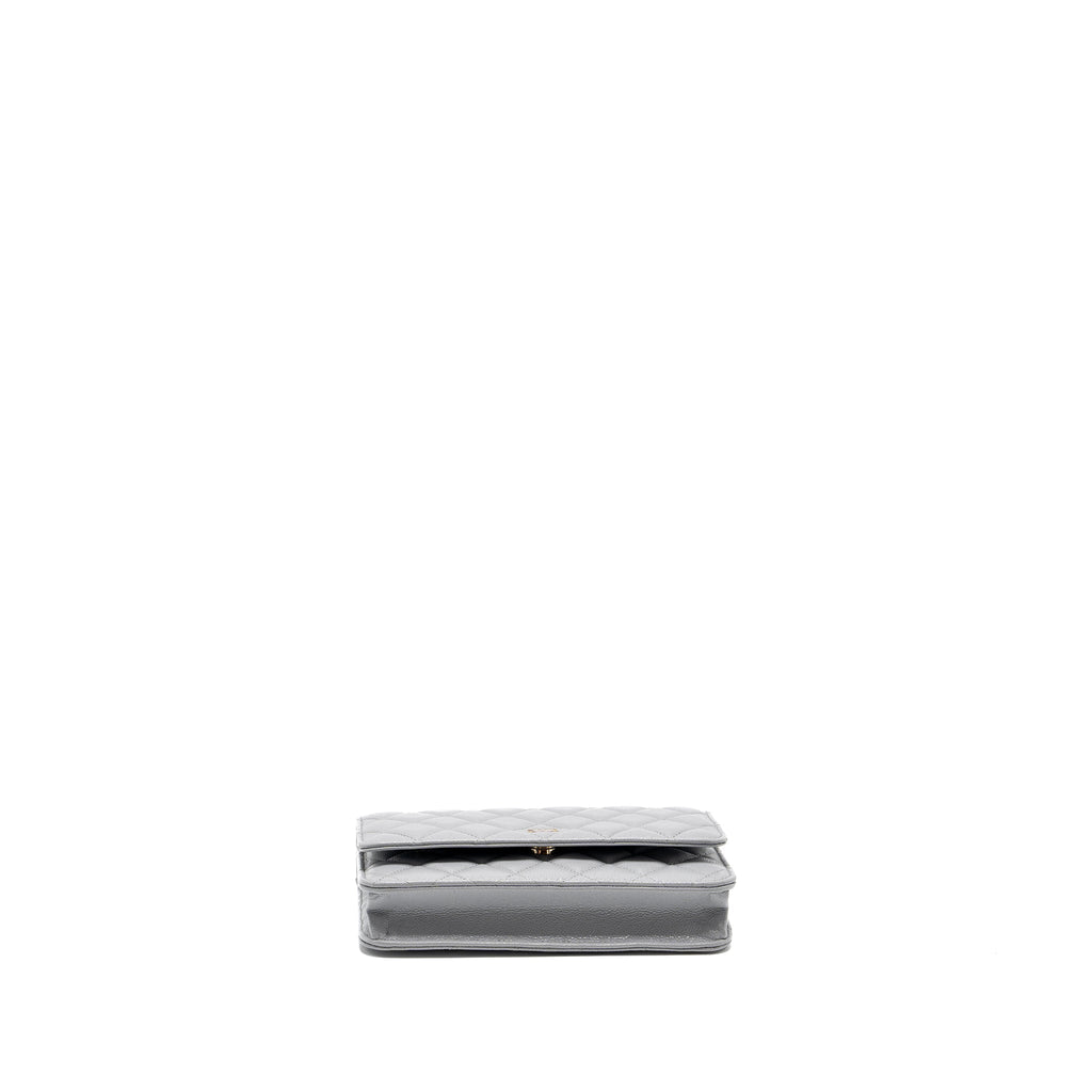 CHANEL CLASSIC WALLET ON CHAIN CAVIAR LIGHT GREY LGHW (MICROCHIP)