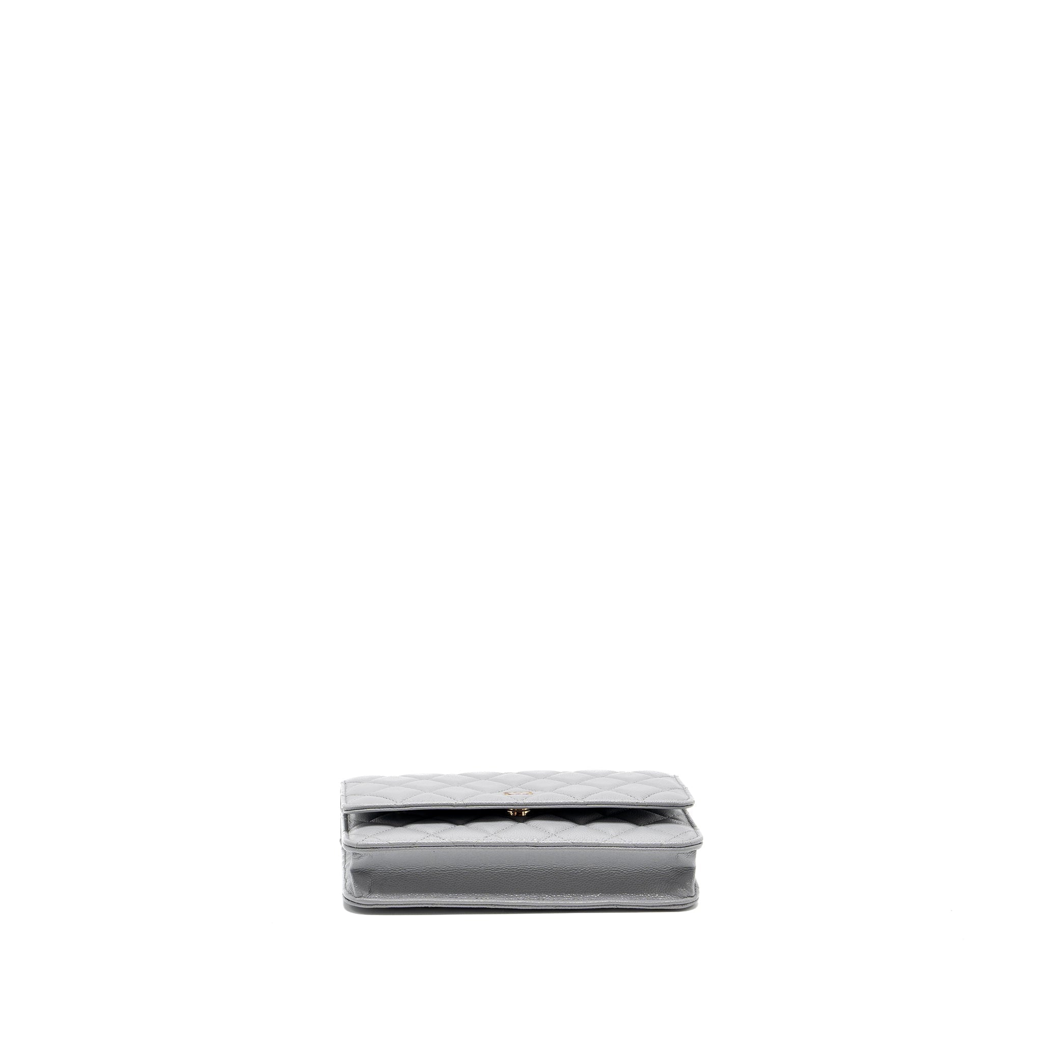 CHANEL CLASSIC WALLET ON CHAIN CAVIAR LIGHT GREY LGHW (MICROCHIP)
