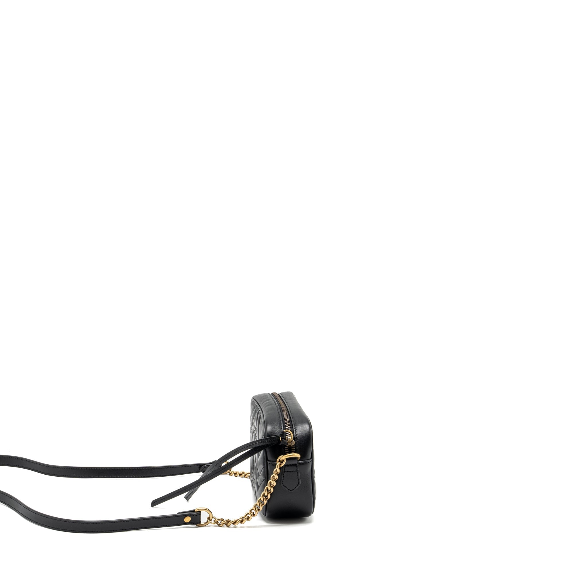 GUCCI GG MARMONT MATELASSE MINI CAMERA BAG CALFSKIN BLACK GHW