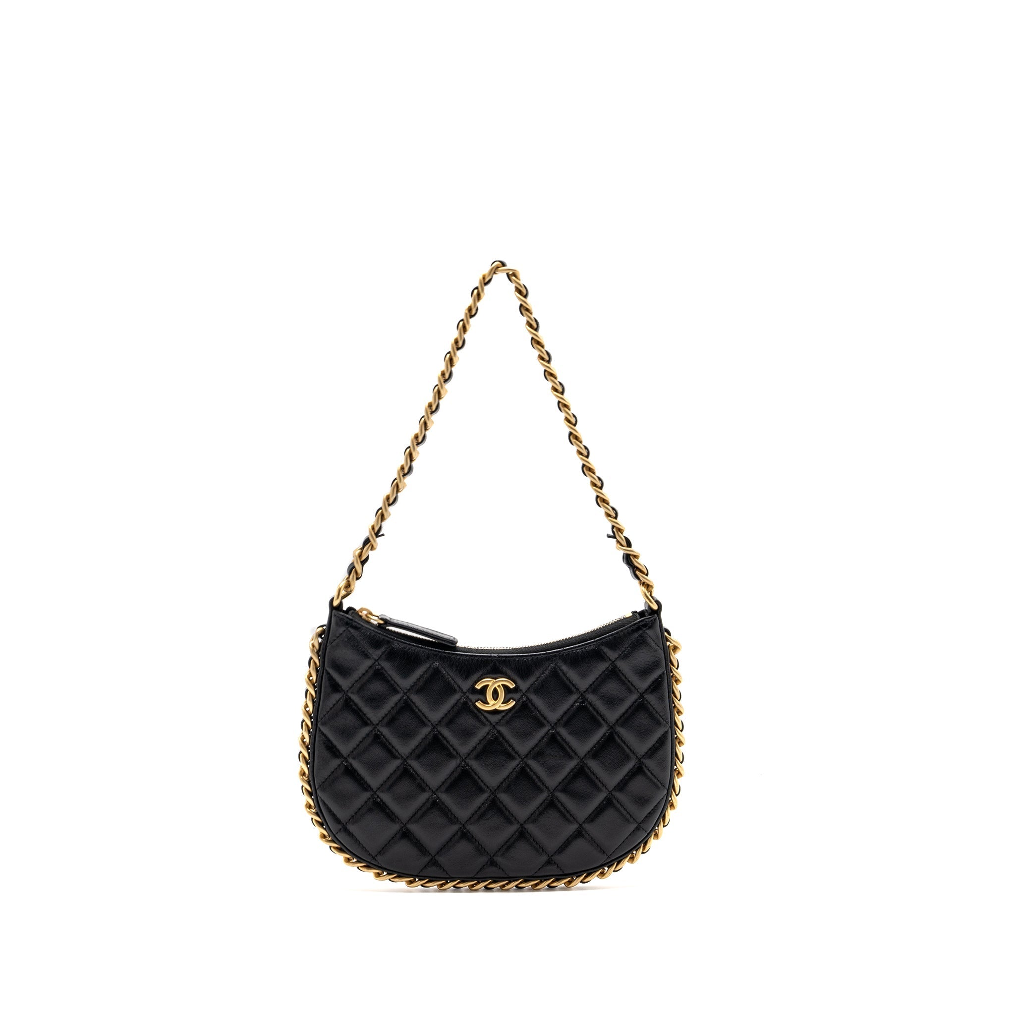 CHANEL HOBO SHOULDER BAG LAMBSKIN BLACK GHW(MICROCHIP)