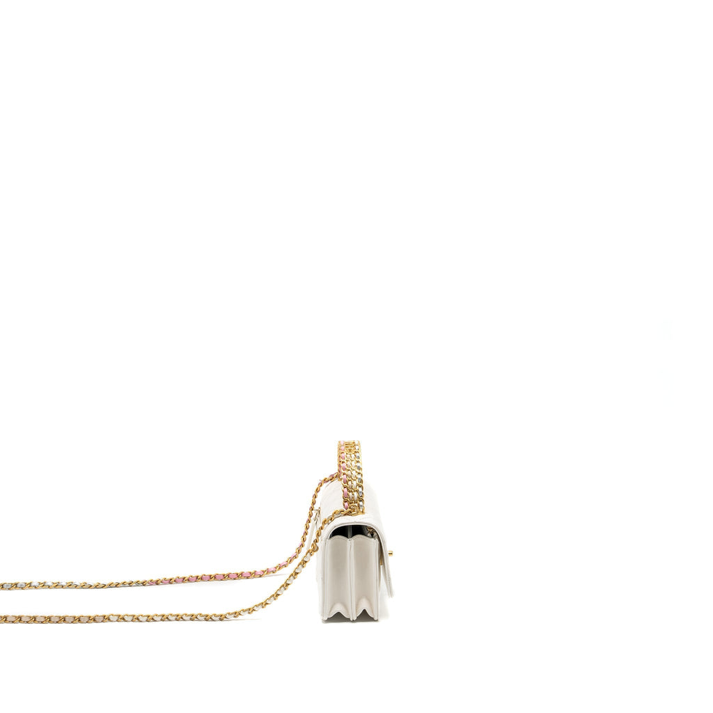 CHANEL 23P RAINBOW LETTER HANDLE MINI WALLET ON CHAIN CALFSKIN WHITE GHW (MICROCHIP)