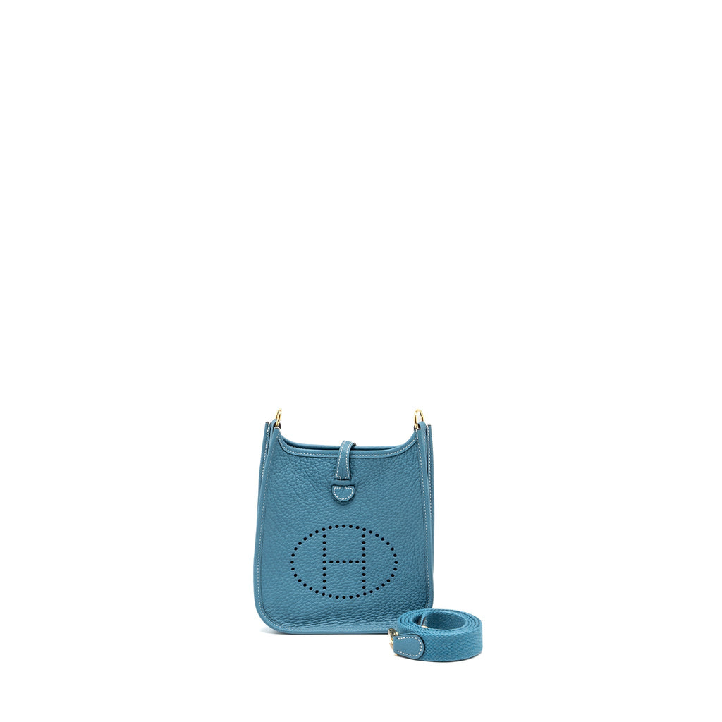 HERMES MINI EVELYNE CLEMENCE NEW BLUE JEAN GHW