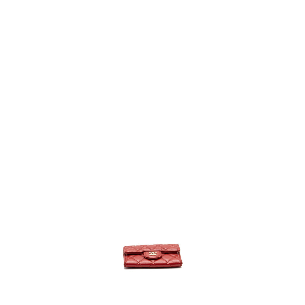 CHANEL FLAP CARD HOLDER LAMBSKIN RED SHW