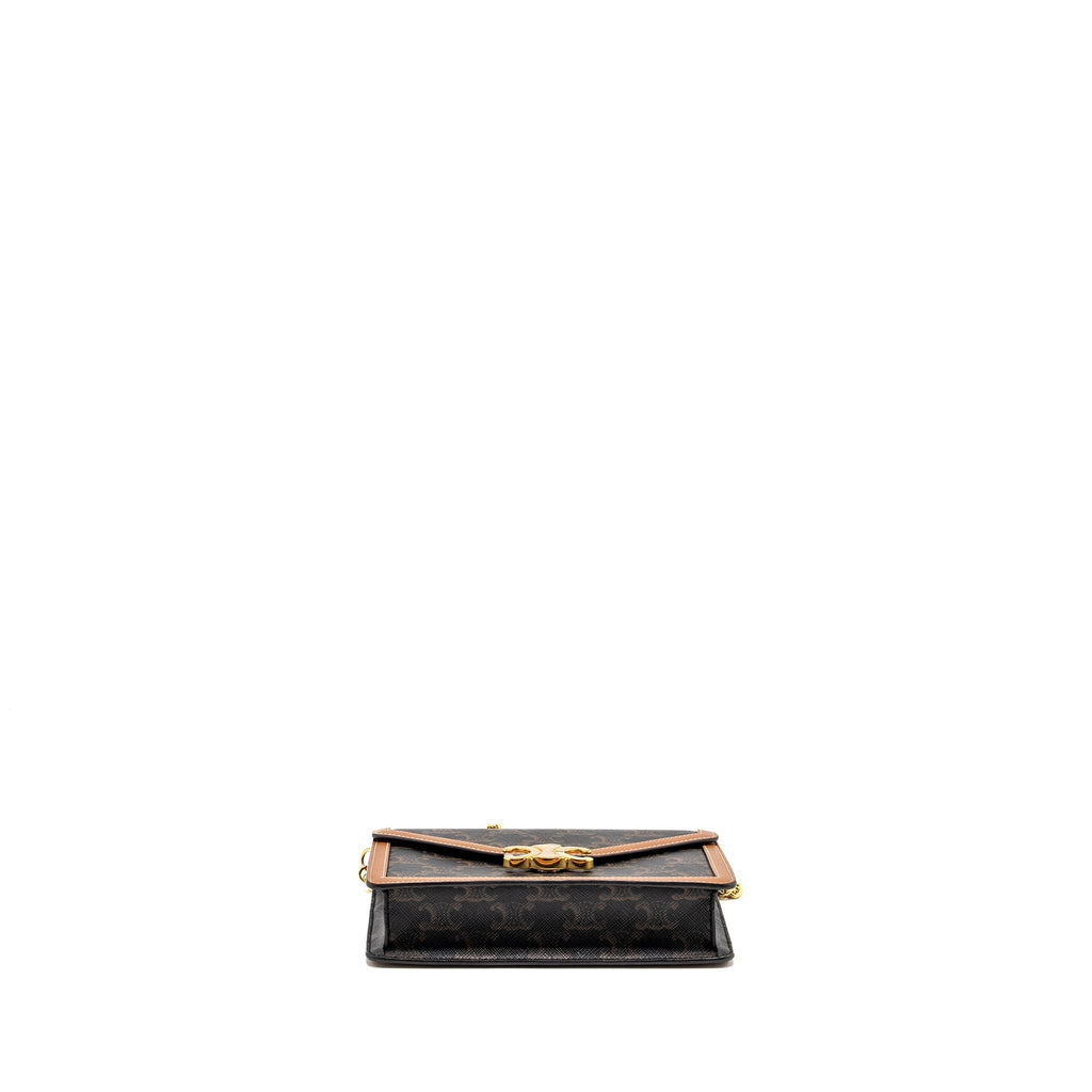 CELINE WALLET ON CHAIN MARGO TRIOMPHE CANVAS/CALFSKIN TAN GHW
