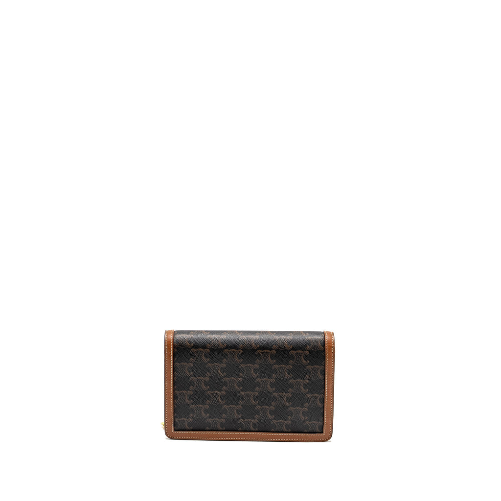 CELINE WALLET ON CHAIN MARGO TRIOMPHE CANVAS/CALFSKIN TAN GHW
