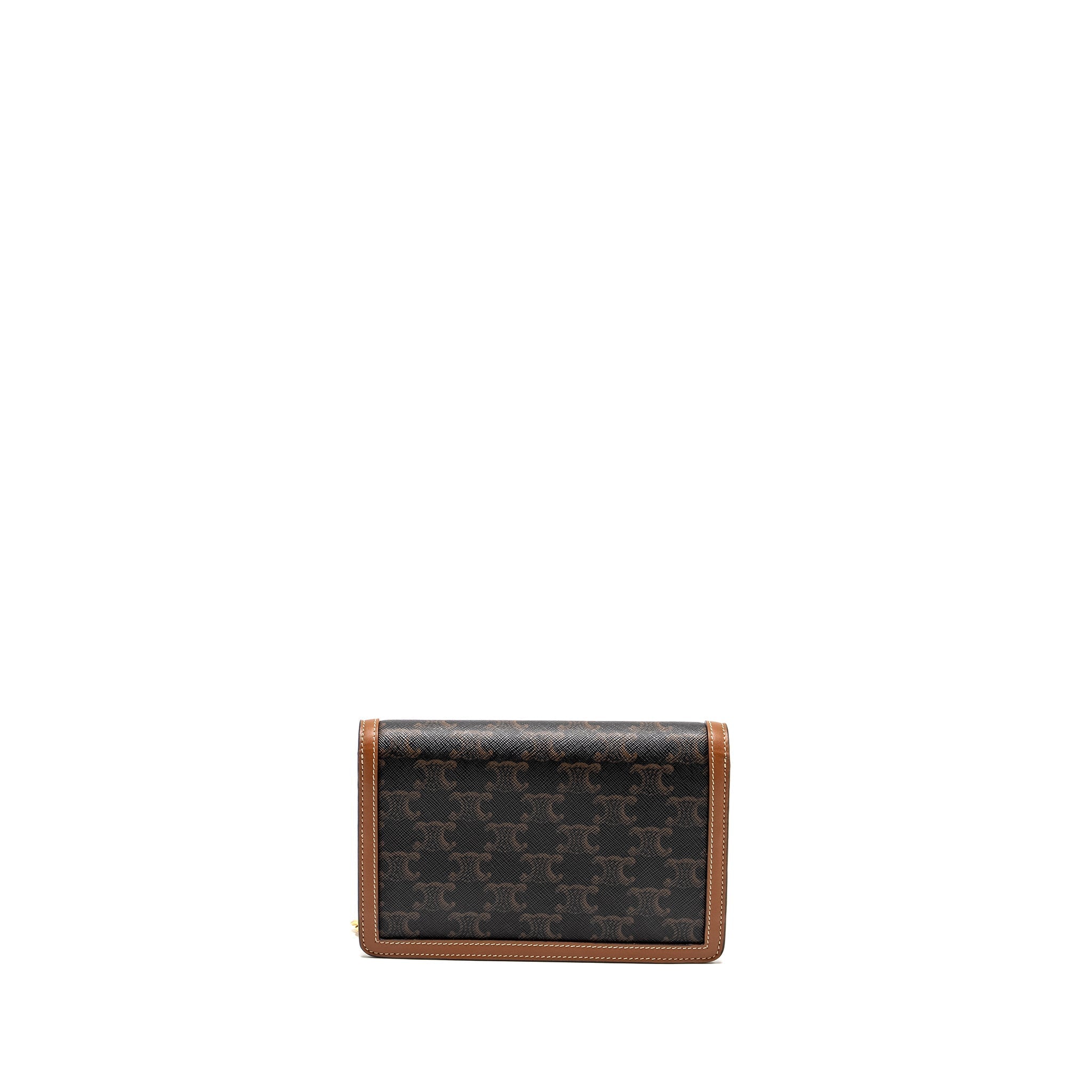 CELINE WALLET ON CHAIN MARGO TRIOMPHE CANVAS/CALFSKIN TAN GHW