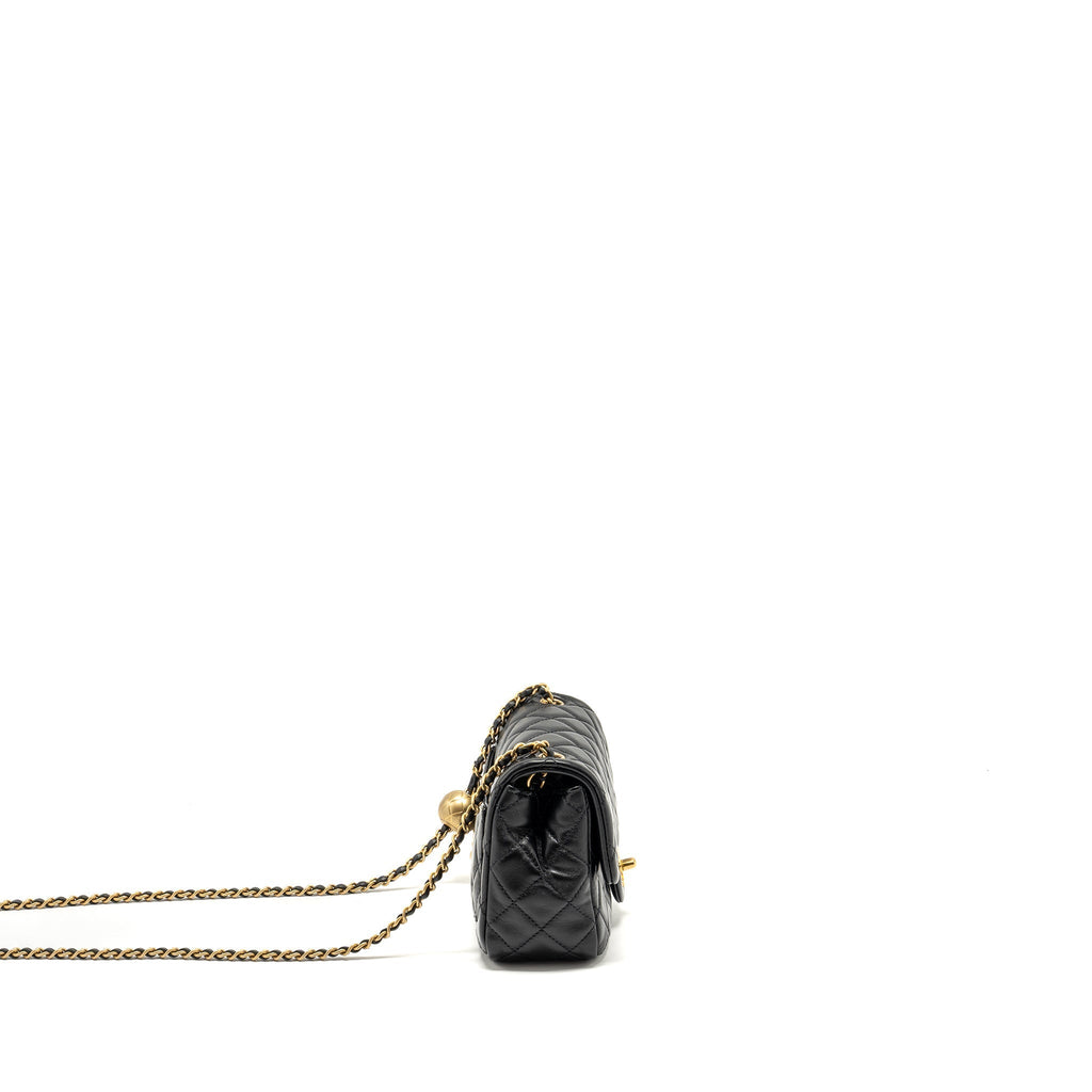 CHANEL PEARL CRUSH MINI SQUARE FLAP BAG LAMBSKIN BLACK GHW (MICROCHIP)