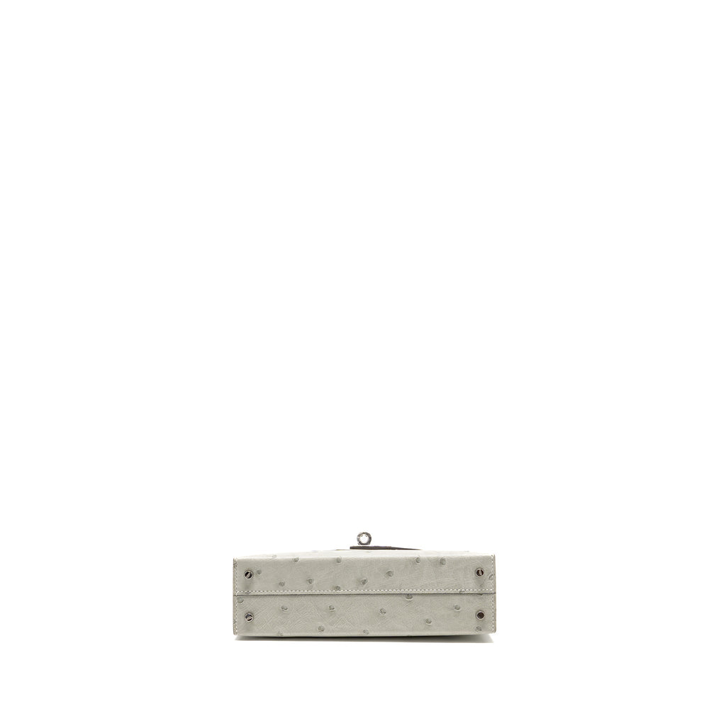 HERMES MINI KELLY II SPECIAL ORDER OSTRICH GRIS PERLE / GRAPHITE SHW