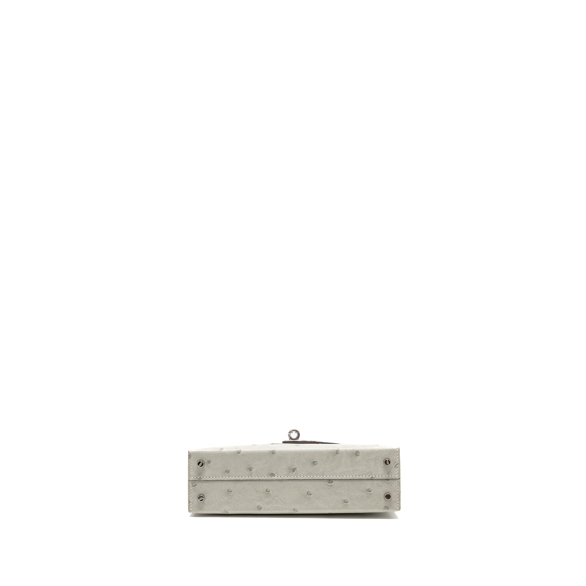 HERMES MINI KELLY II SPECIAL ORDER OSTRICH GRIS PERLE / GRAPHITE SHW