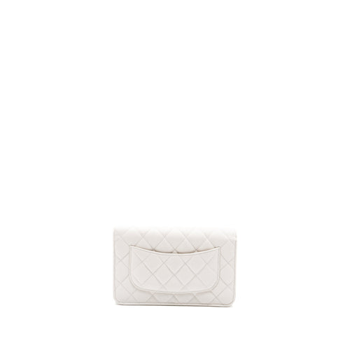 CHANEL CLASSIC WALLET ON CHAIN CAVIAR WHITE LGHW (MICROCHIP)