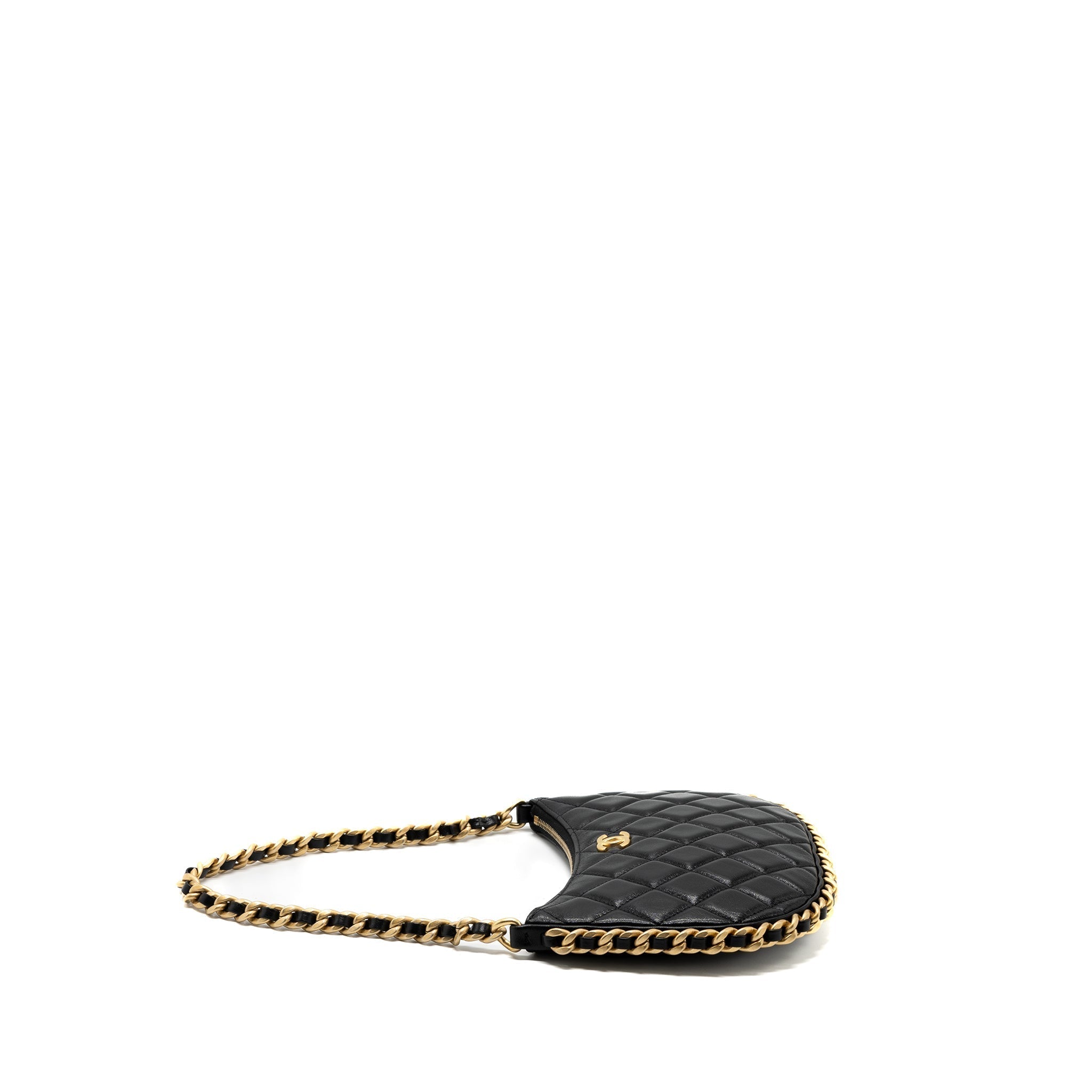 CHANEL 23B HOBO SHOULDER BAG LAMBSKIN BLACK BRUSHED GHW(MICROCHIP)