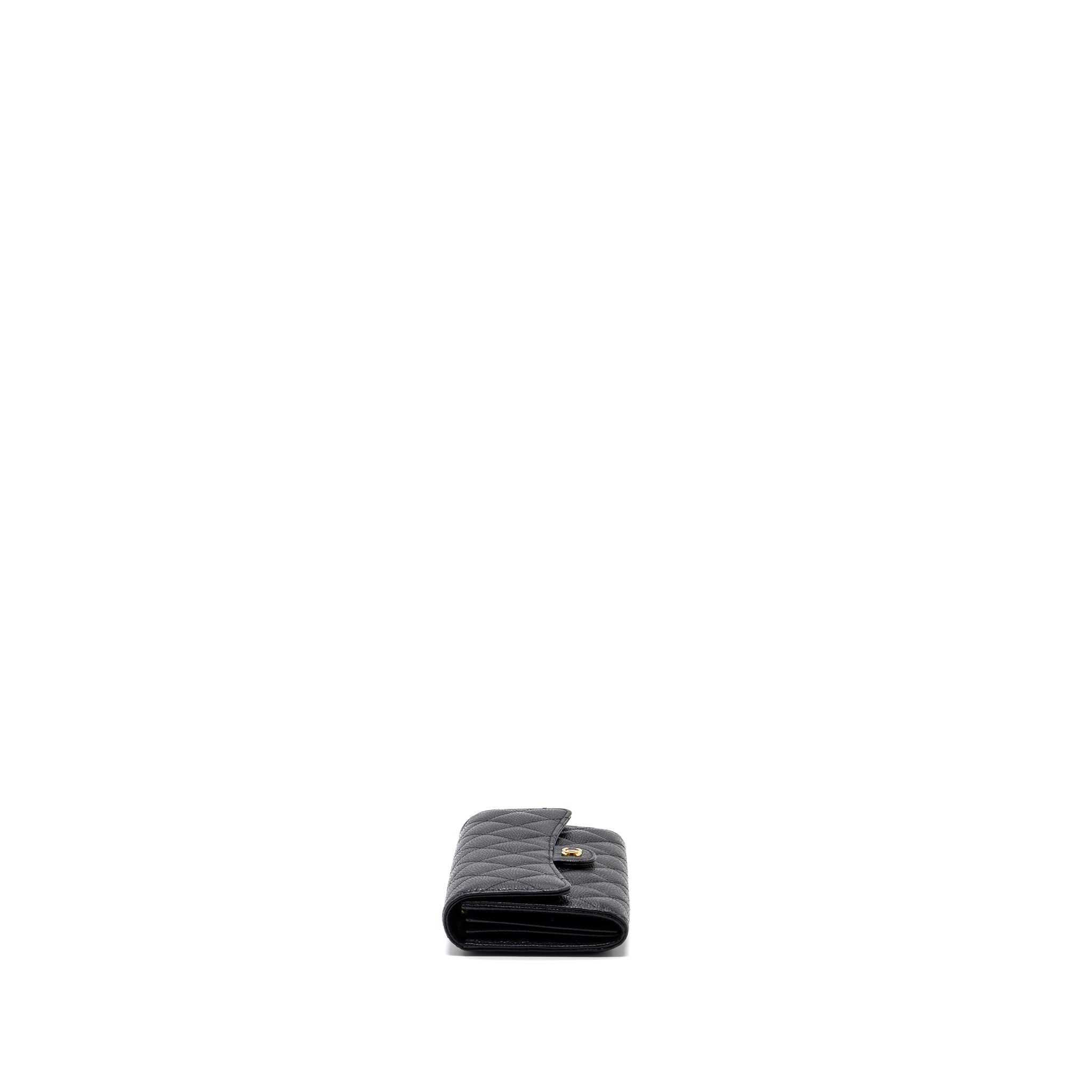 CHANEL CLASSIC FLAP WALLET GRAINED CALFSKIN BLACK GHW
