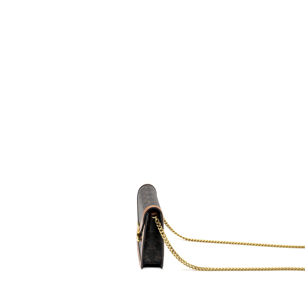 CELINE WALLET ON CHAIN MARGO TRIOMPHE CANVAS/CALFSKIN TAN GHW