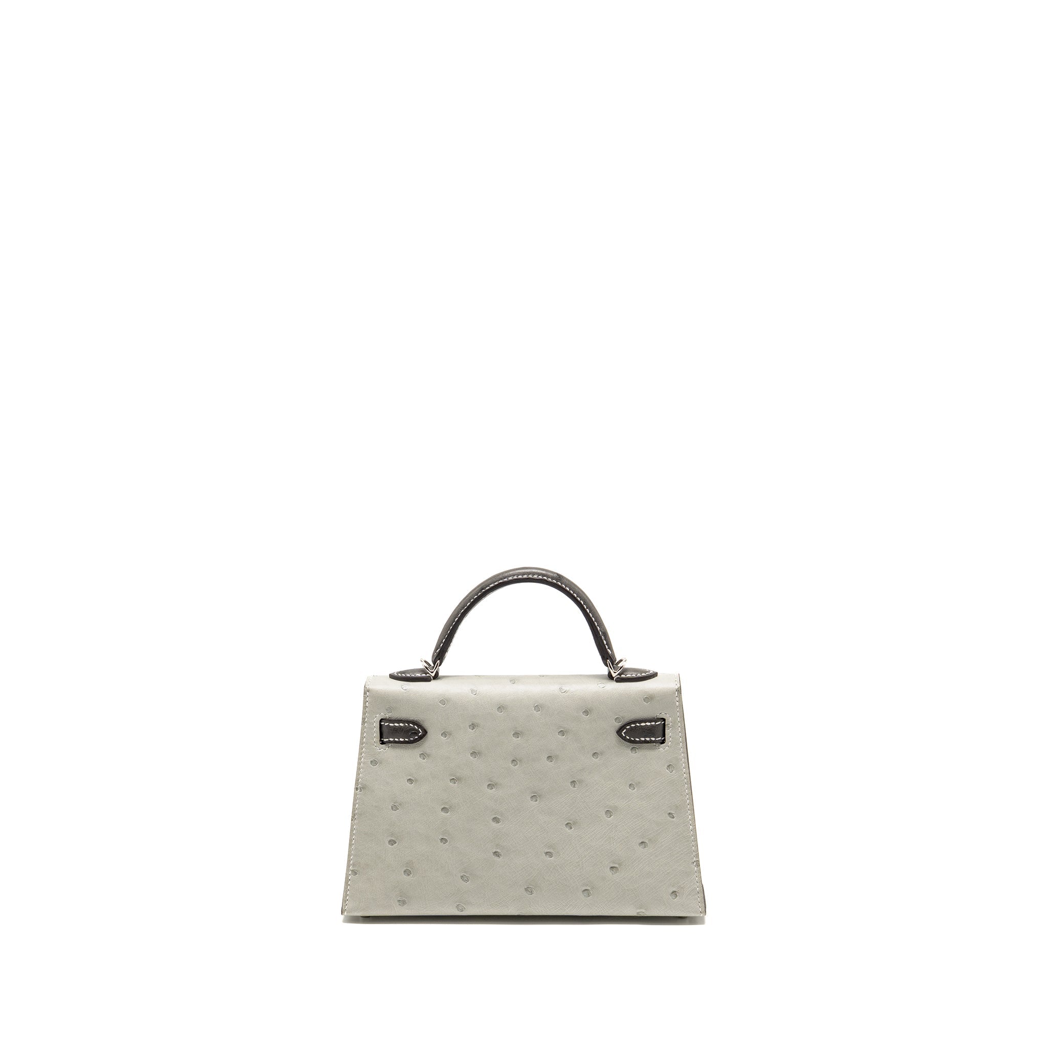 HERMES MINI KELLY II SPECIAL ORDER OSTRICH GRIS PERLE / GRAPHITE SHW