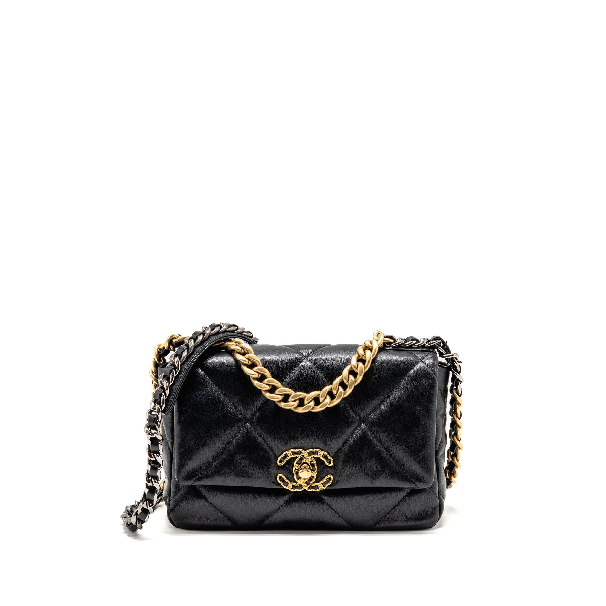 CHANEL SMALL 19 BAG GOATSKIN BLACK MULTICOLOUR HARDWARE