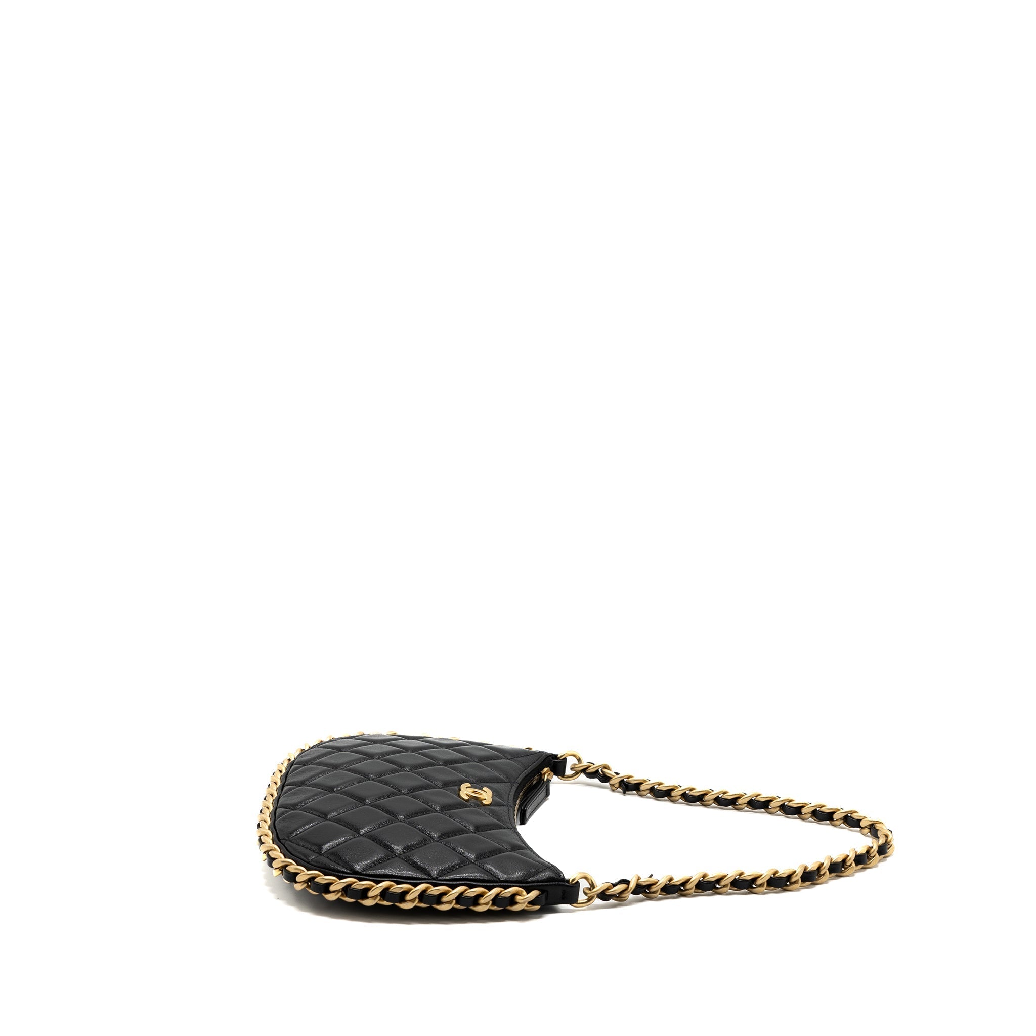 CHANEL 23B HOBO SHOULDER BAG LAMBSKIN BLACK BRUSHED GHW(MICROCHIP)