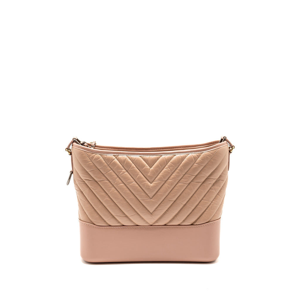 CHANEL CHEVRON GABRIELLE HOBO BAG CALFSKIN PINK BEIGE MULTICOLOUR HARDWARE