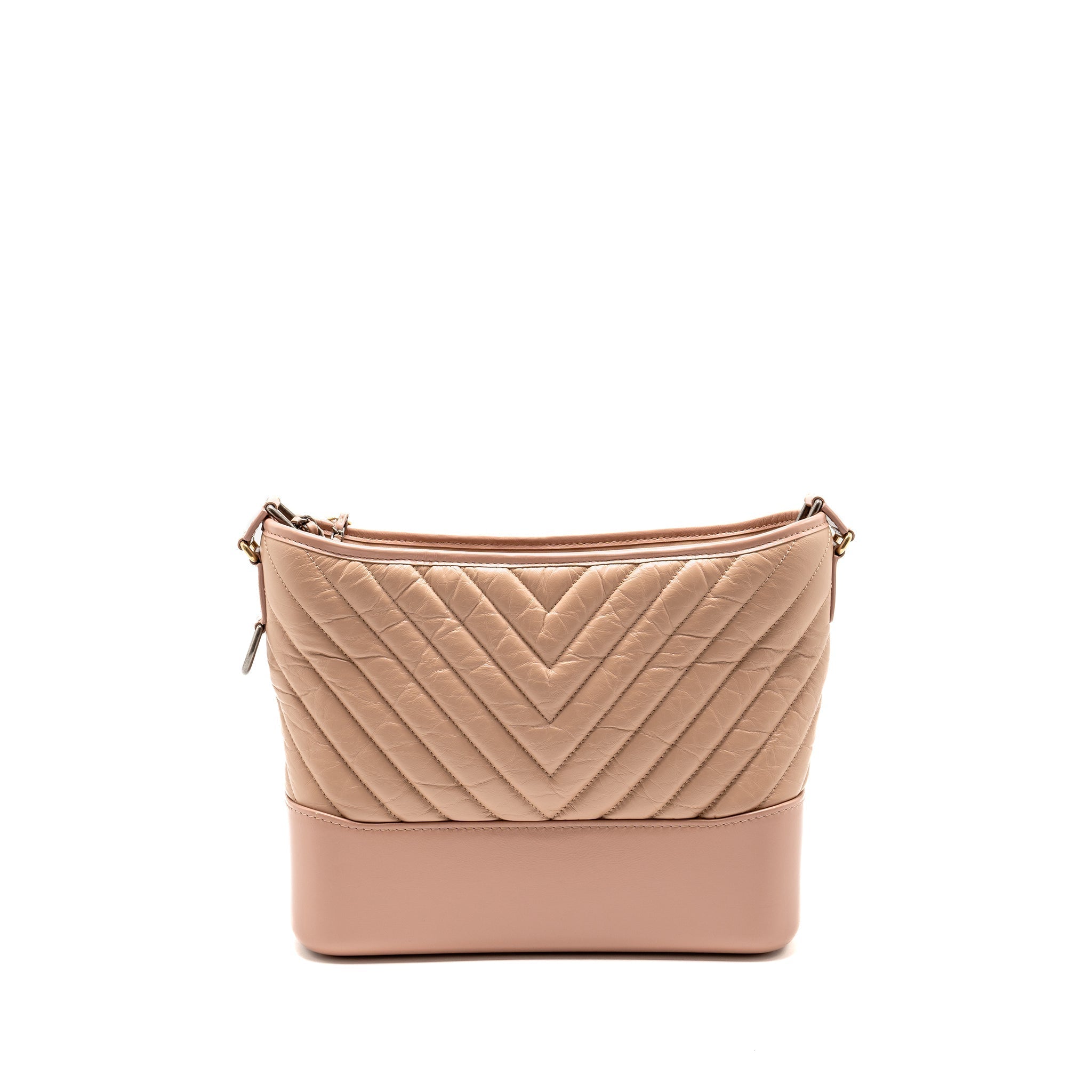 CHANEL CHEVRON GABRIELLE HOBO BAG CALFSKIN PINK BEIGE MULTICOLOUR HARDWARE
